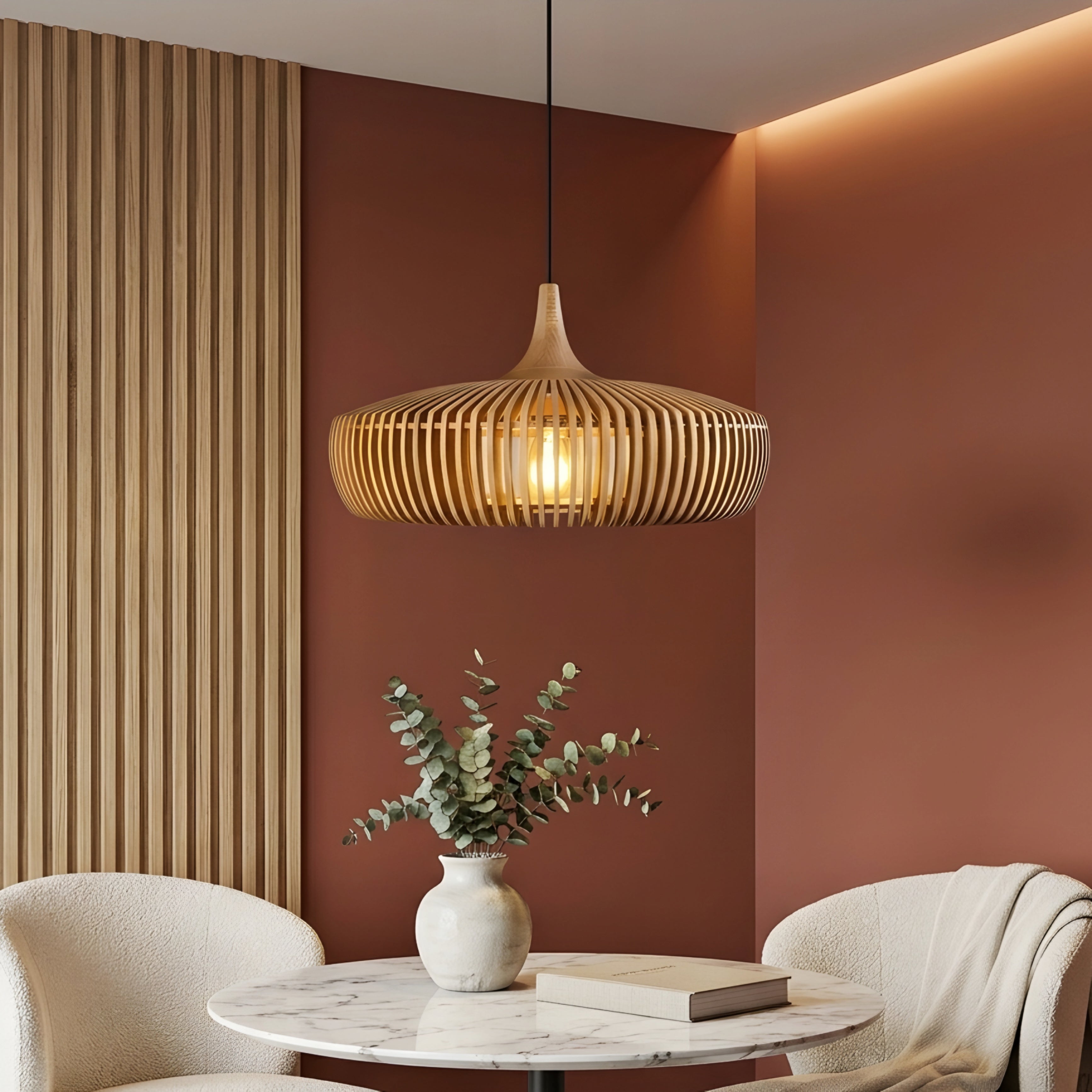 Stratum Bamboo Pendant Light – Woven Wood Ceiling Lamp Dining Room Kitchen Island Decorative Lighting