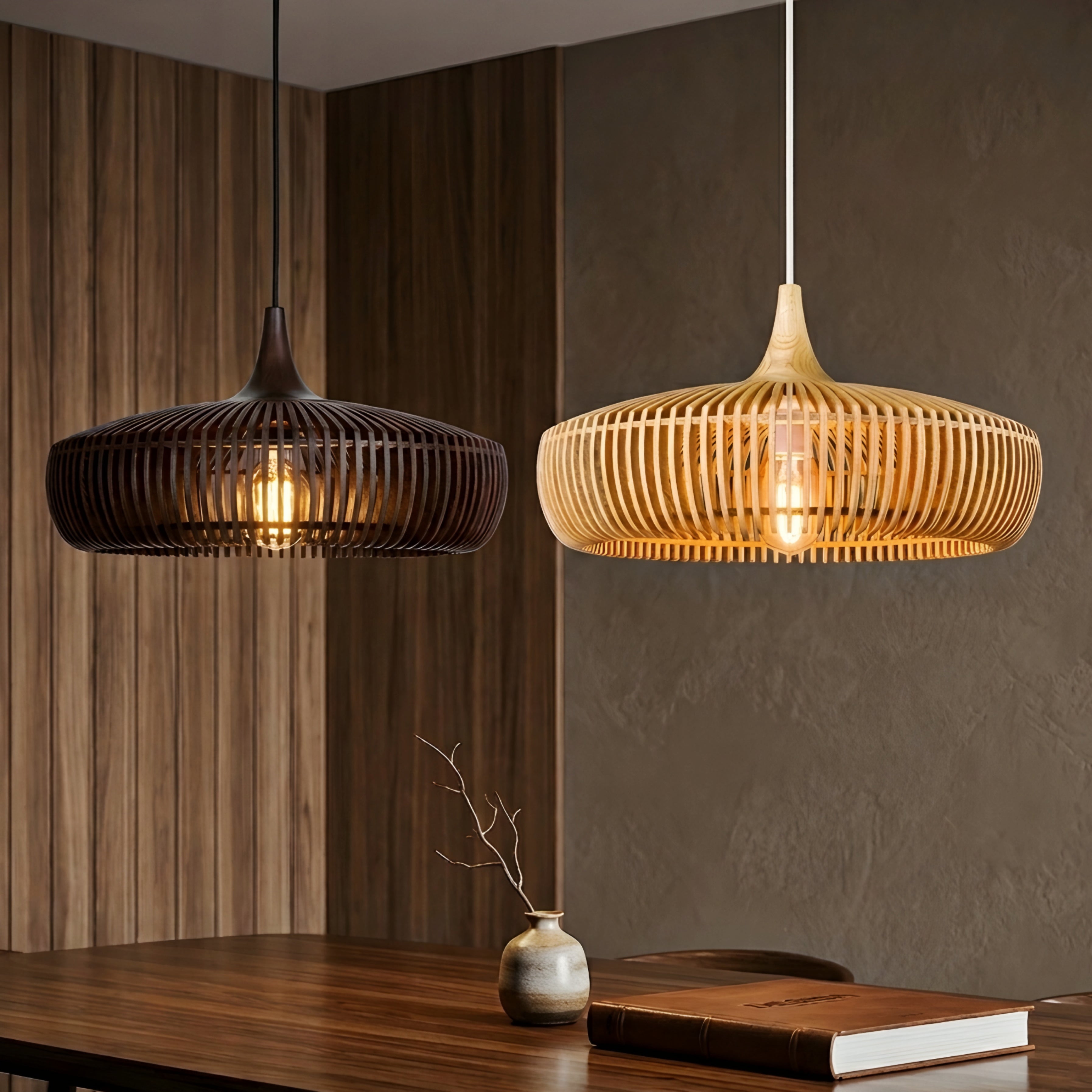Stratum Bamboo Pendant Light – Woven Wood Ceiling Lamp Dining Room Kitchen Island Decorative Lighting