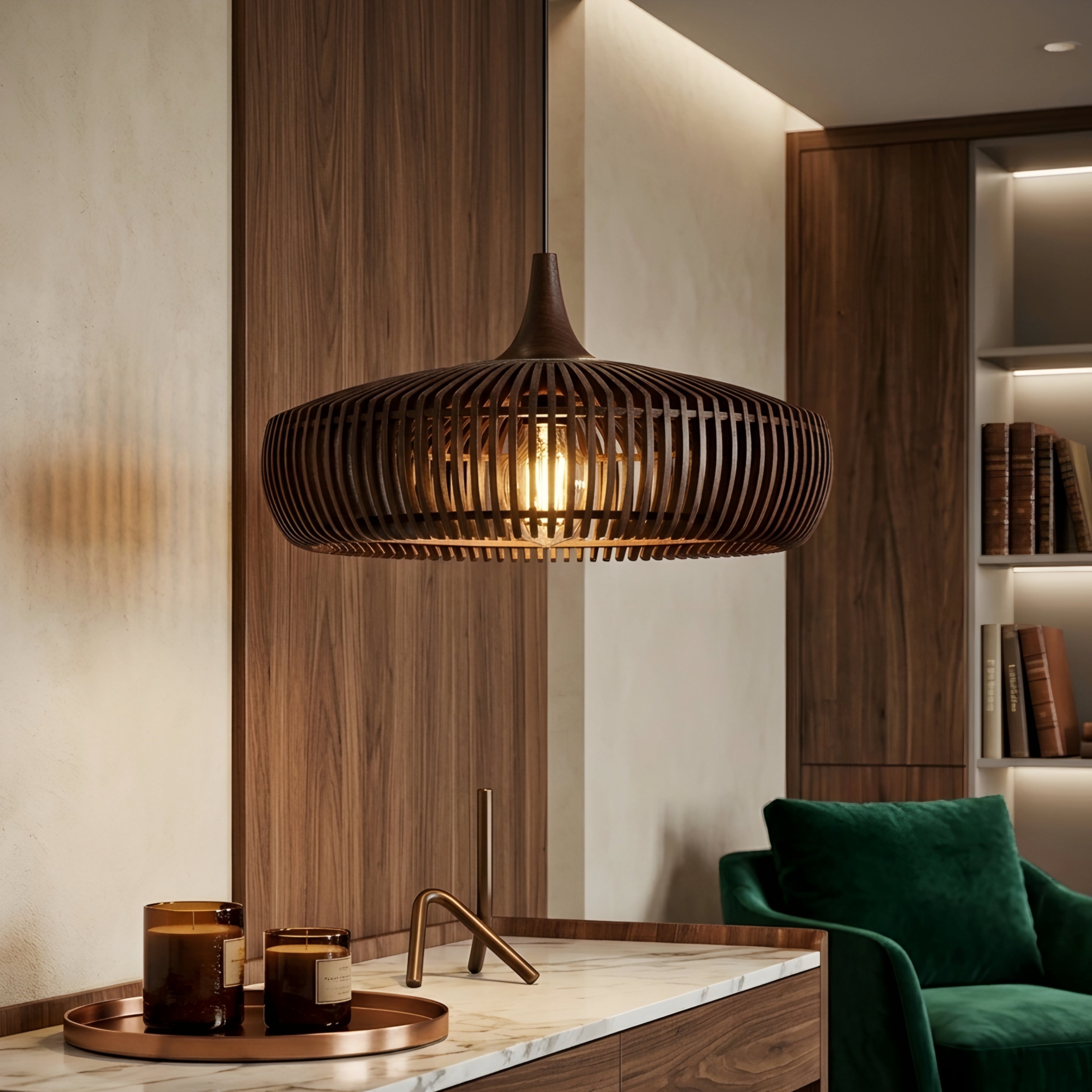 Stratum Bamboo Pendant Light – Woven Wood Ceiling Lamp Dining Room Kitchen Island Decorative Lighting