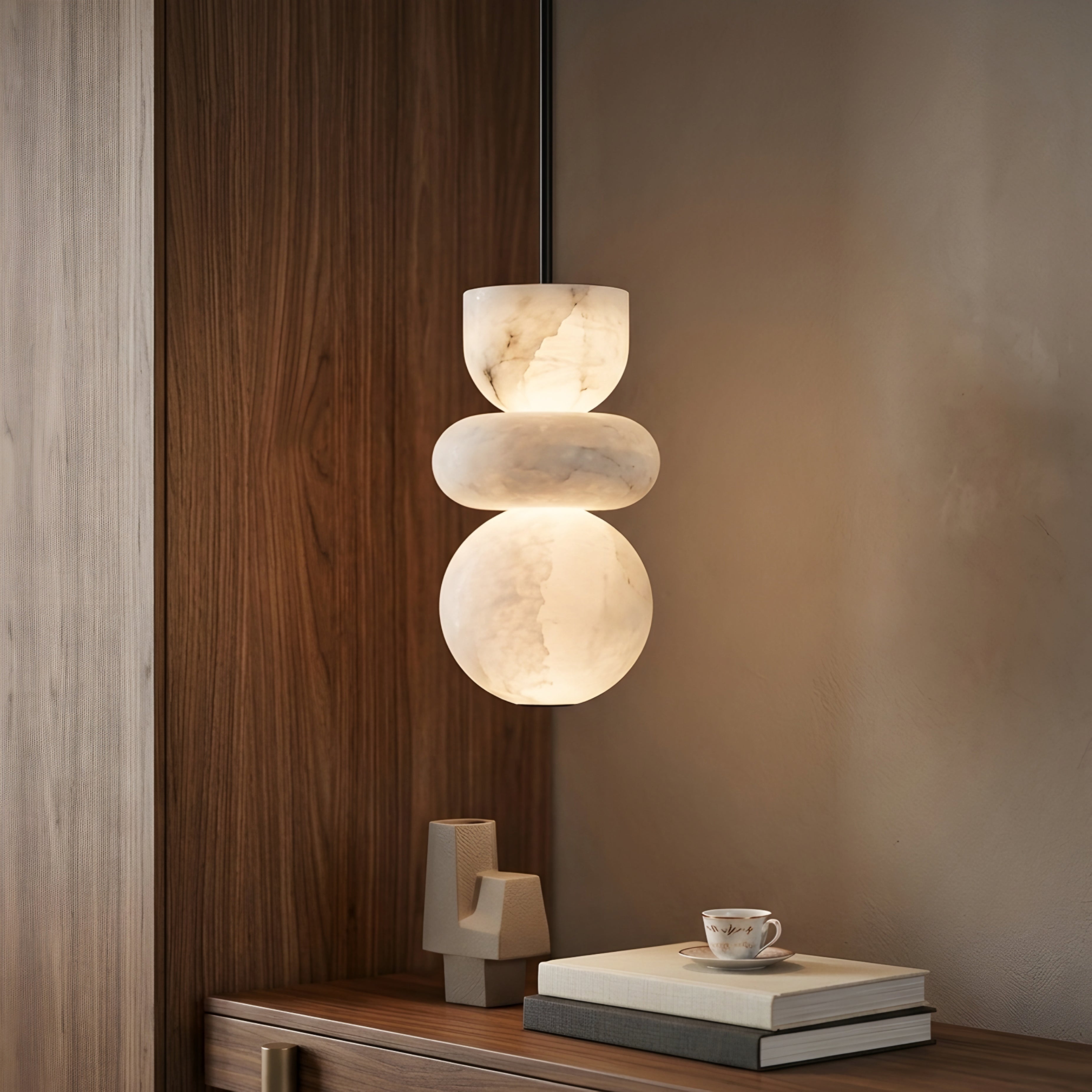 Stratum Pendant Light – Alabaster Marble Hanging Ceiling Light Dining Room Kitchen Island Decorative Lighting