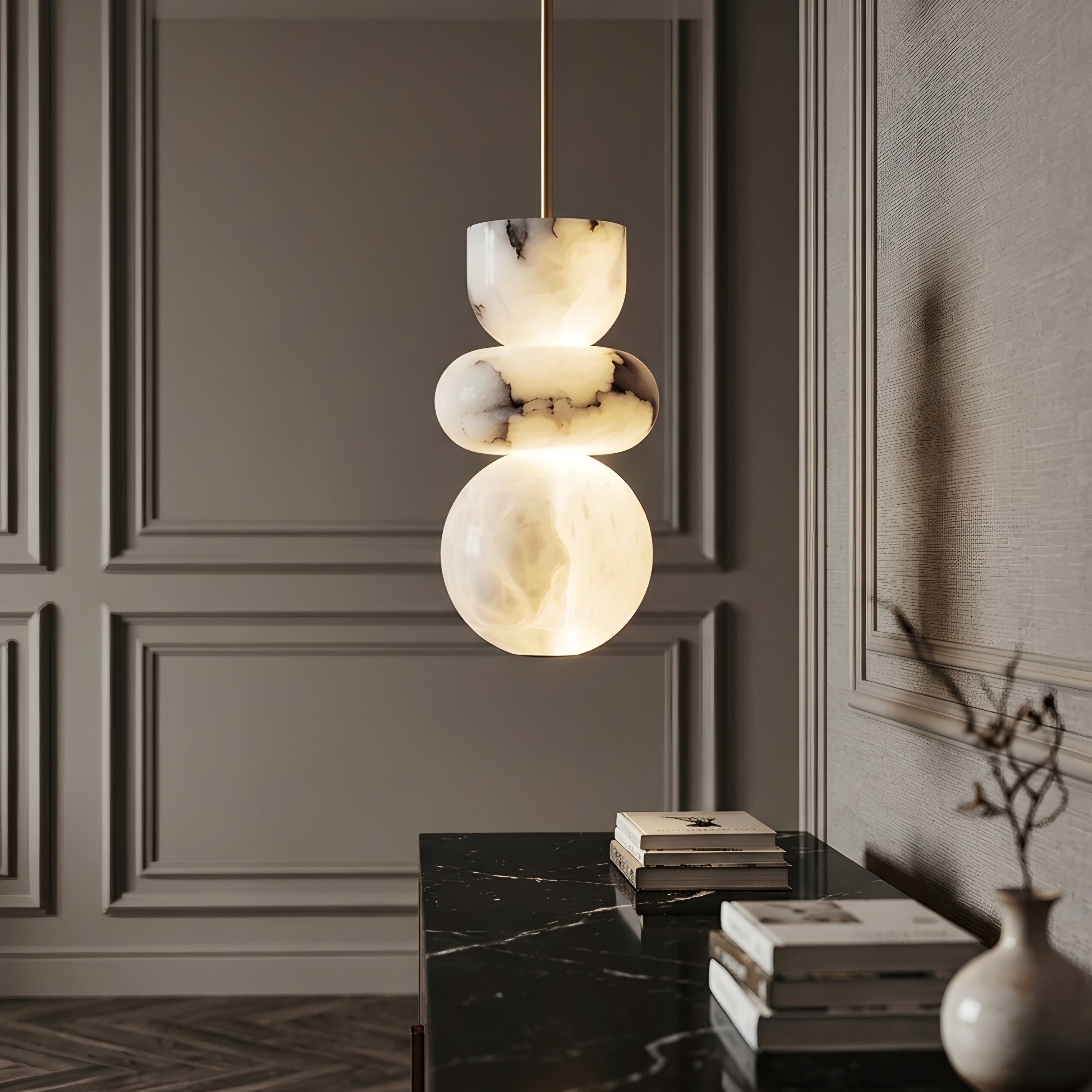 Stratum Pendant Light – Alabaster Marble Hanging Ceiling Light Dining Room Kitchen Island Decorative Lighting