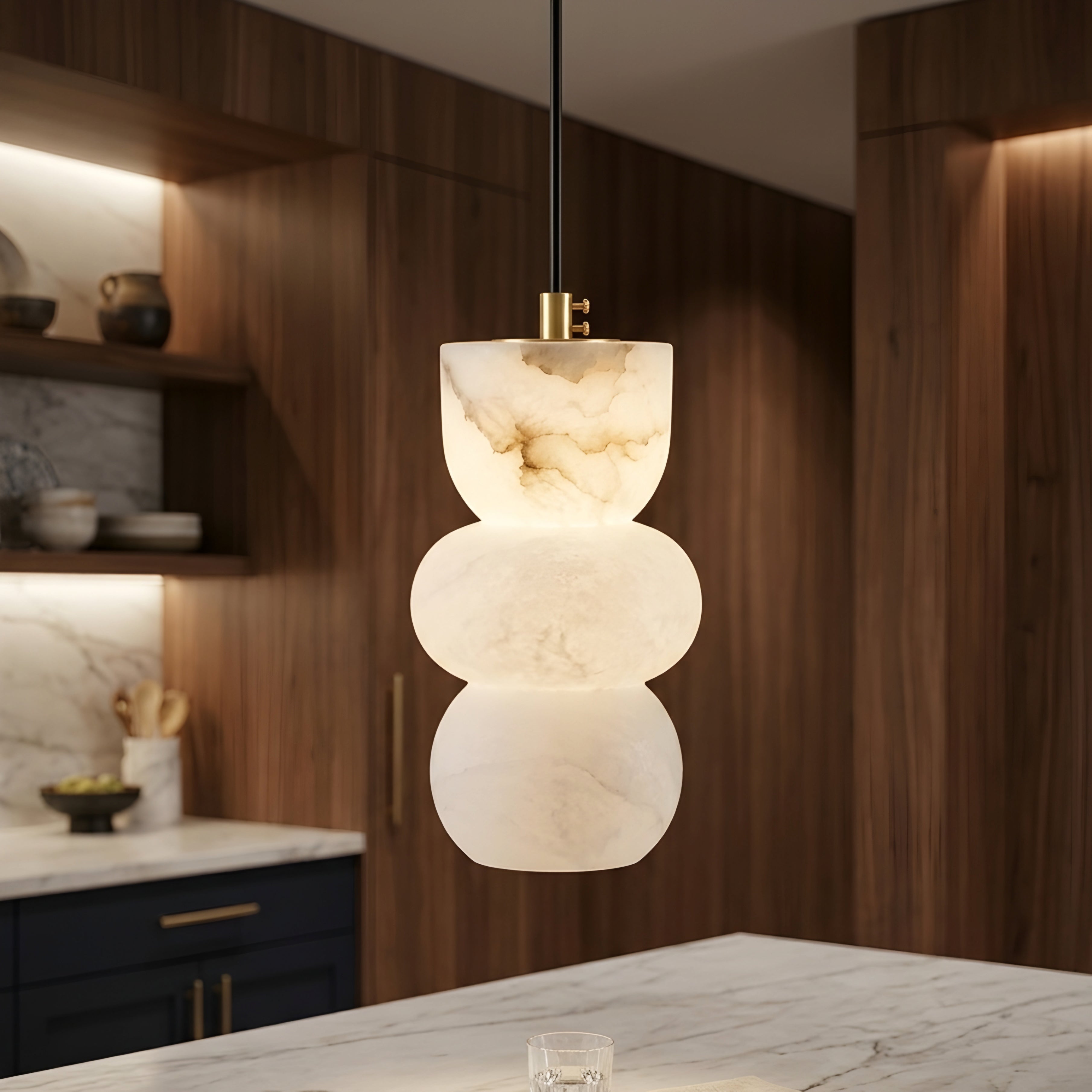 Stratum Pendant Light – Alabaster Marble Hanging Ceiling Light Dining Room Kitchen Island Decorative Lighting
