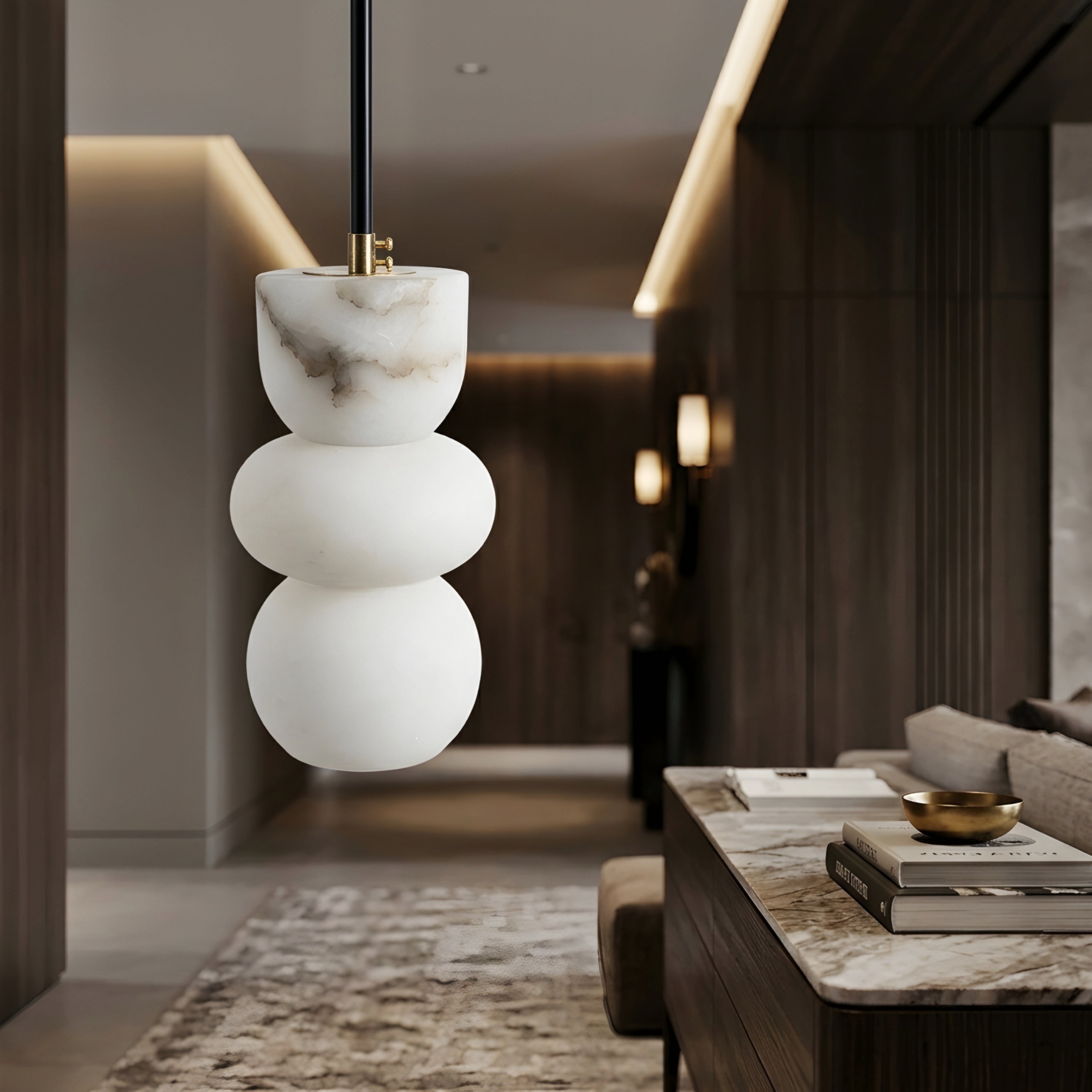 Stratum Pendant Light – Alabaster Marble Hanging Ceiling Light Dining Room Kitchen Island Decorative Lighting
