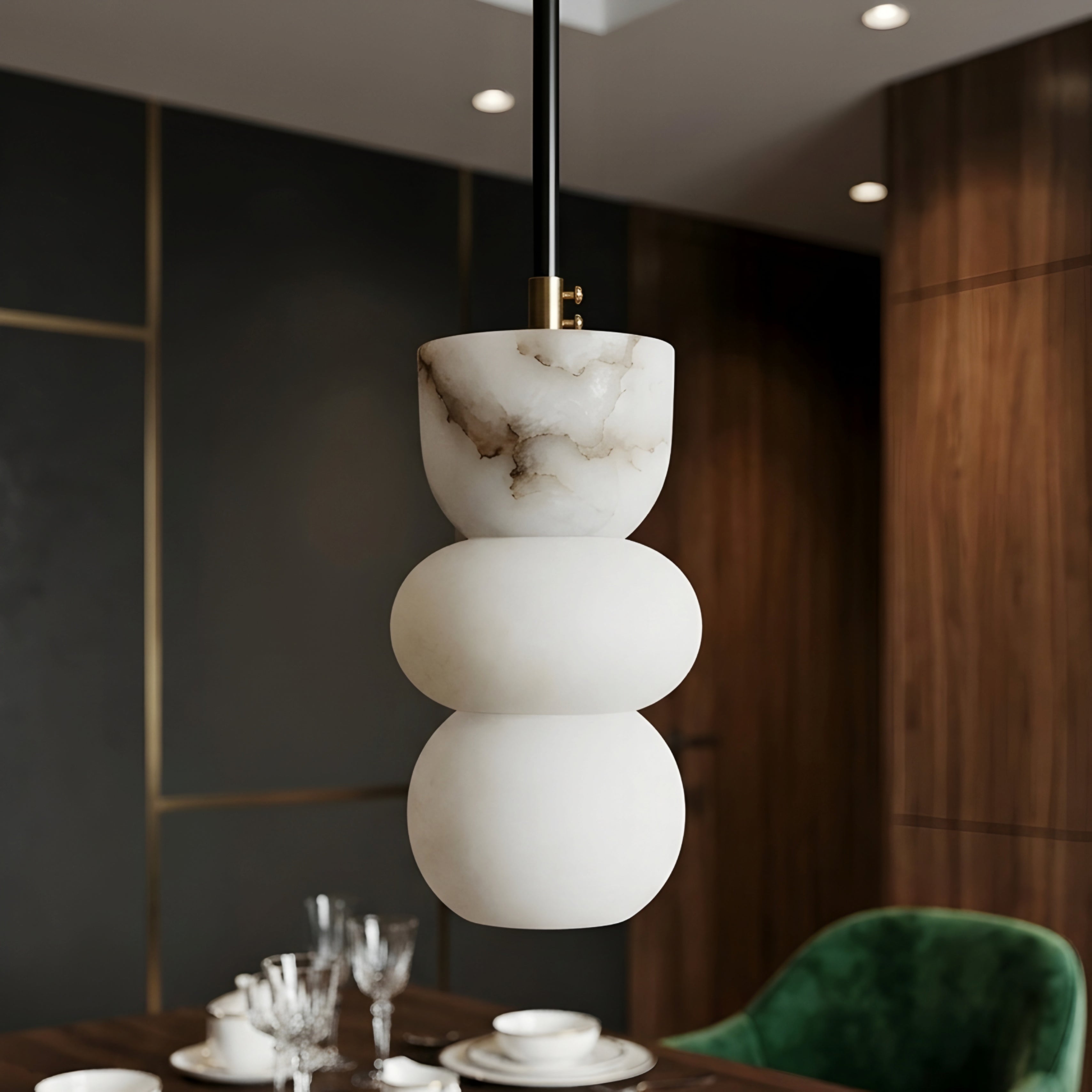 Stratum Pendant Light – Alabaster Marble Hanging Ceiling Light Dining Room Kitchen Island Decorative Lighting