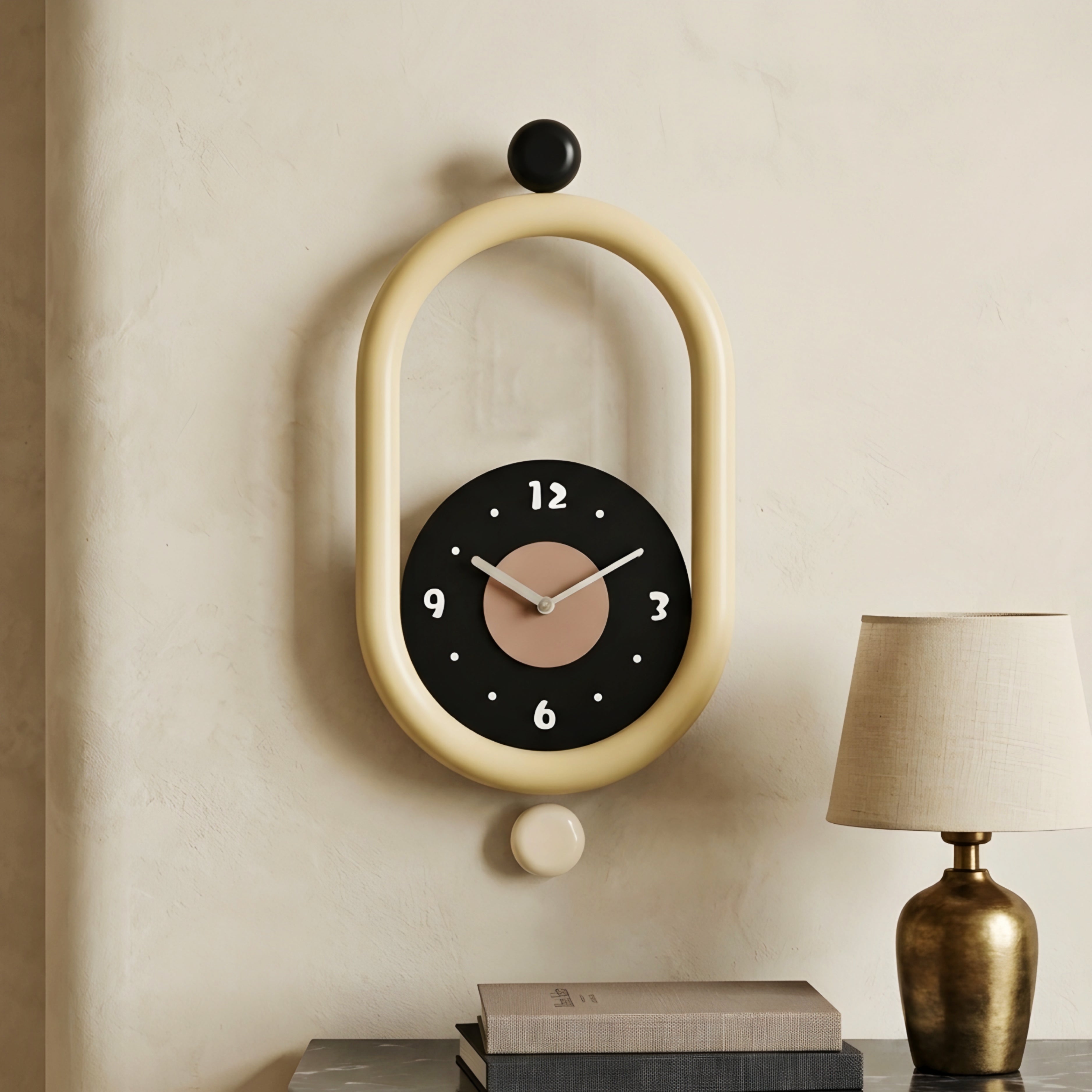 Ovalis Pendant Wall Clock – Mid Century Modern Green Oval Kitchen Living Room Bedroom Decor