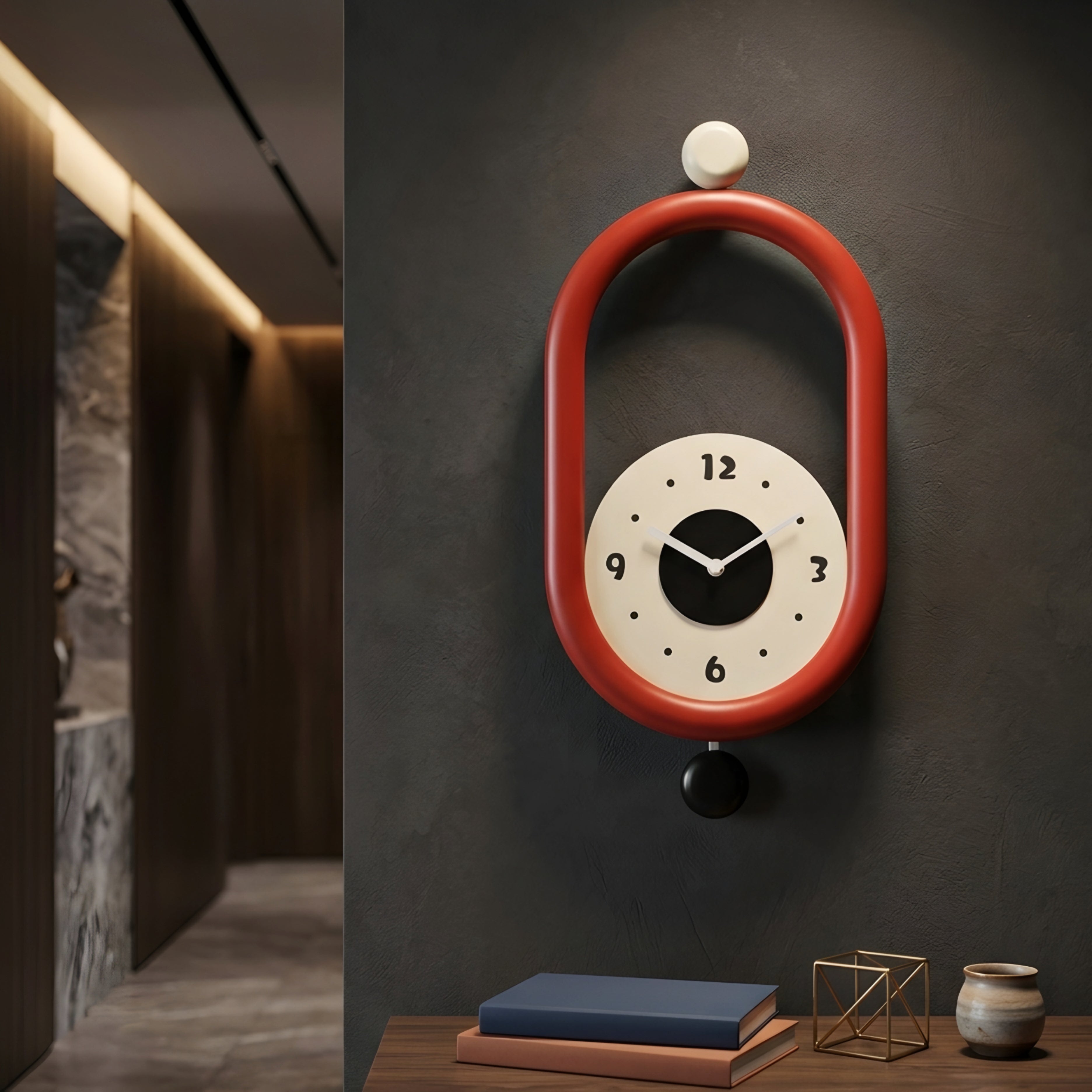 Ovalis Pendant Wall Clock – Mid Century Modern Green Oval Kitchen Living Room Bedroom Decor