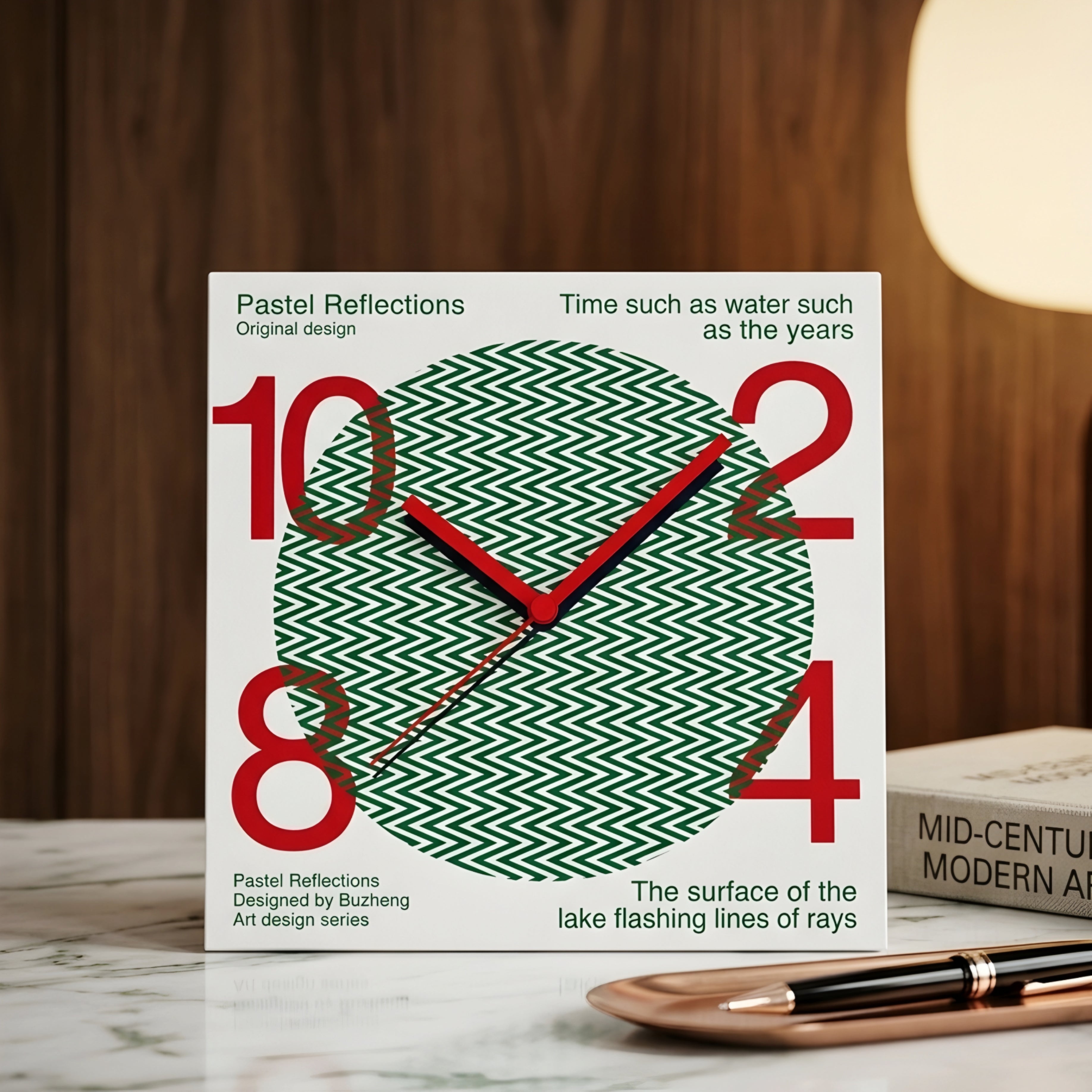 Chevron Clock Wall Art – Mid Century Modern Decorative Bedroom Living Room Home Furnishing Red Green