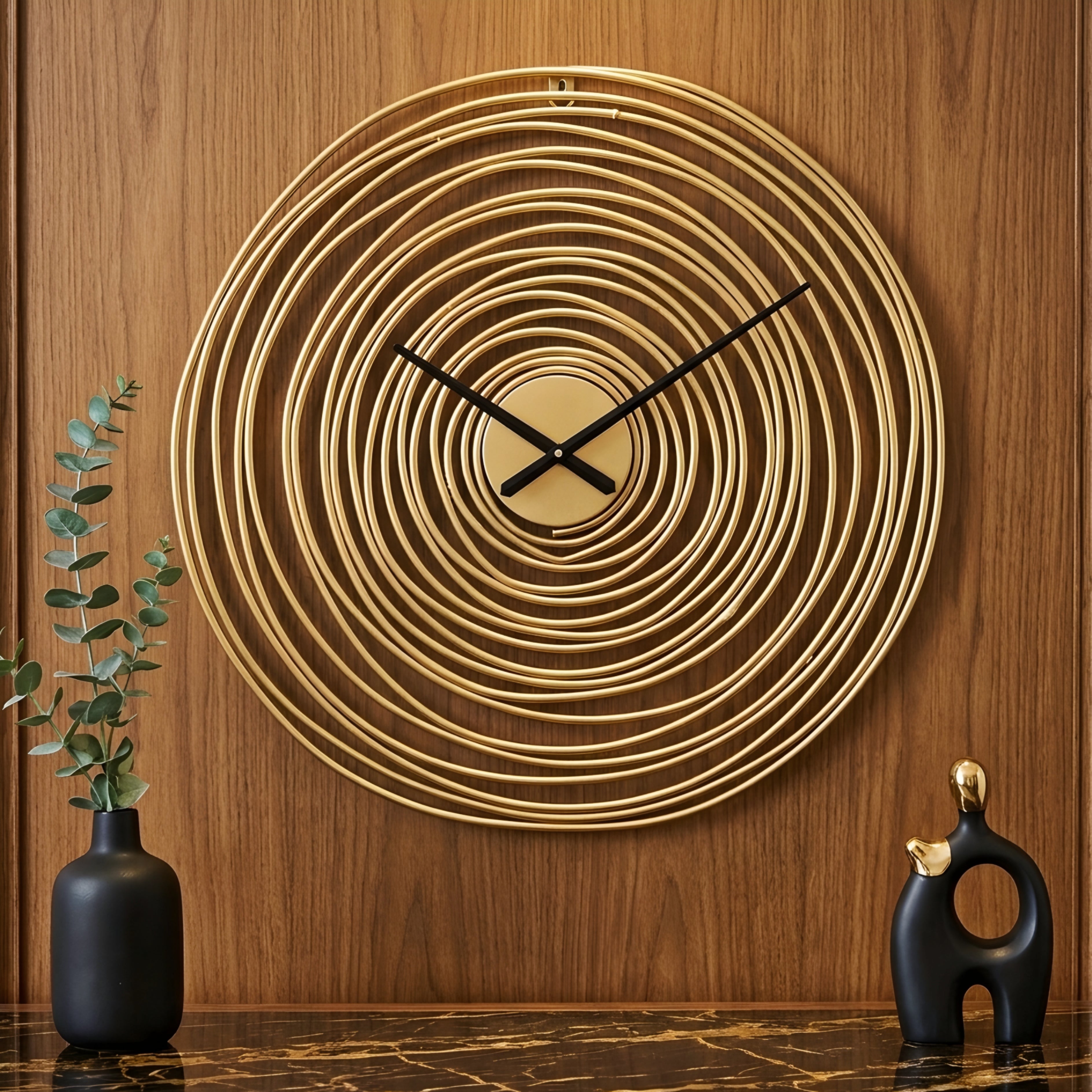 Orbix Spiral Wall Clock – Mid Century Modern Gold Metal Large Decorative Living Room Bedroom