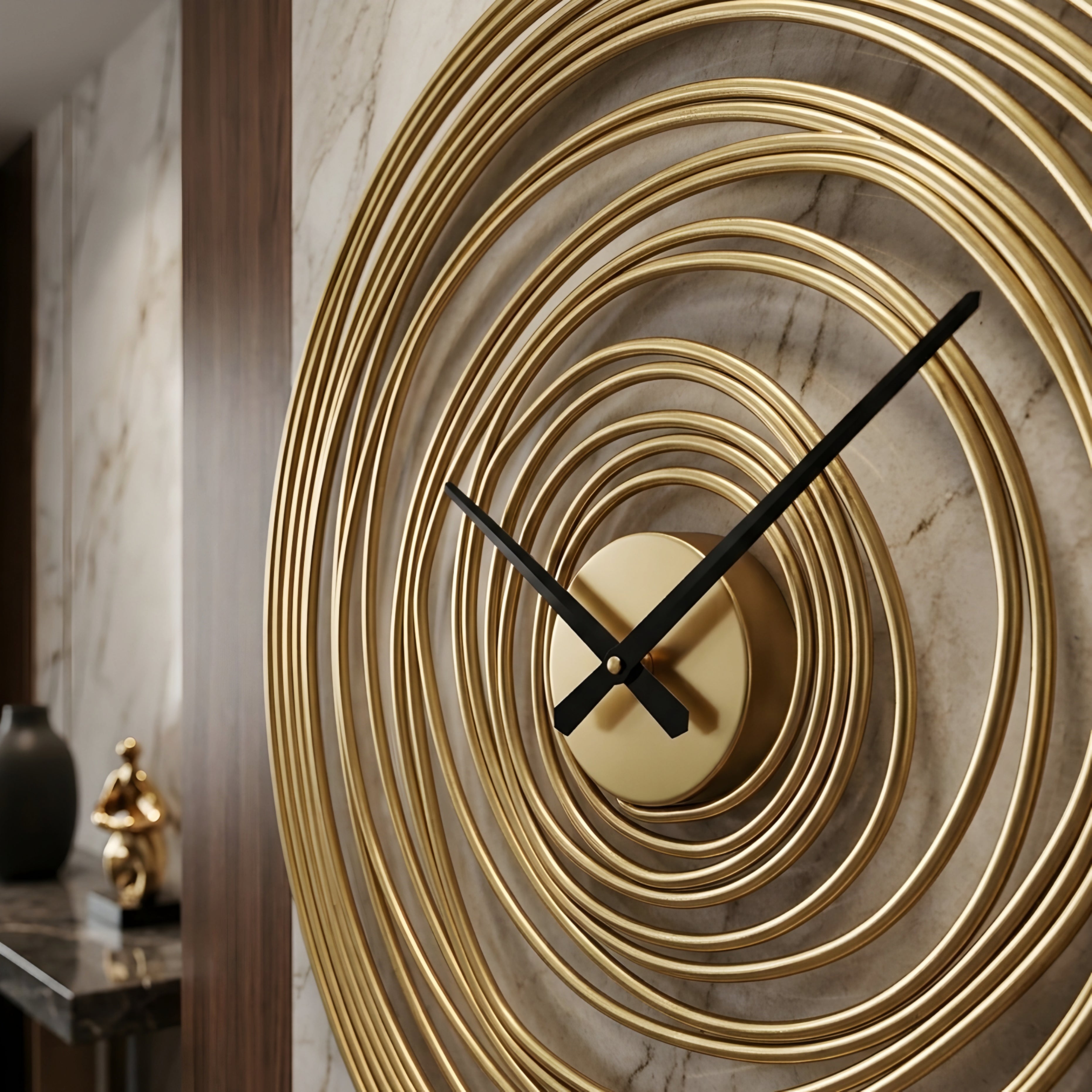 Orbix Spiral Wall Clock – Mid Century Modern Gold Metal Large Decorative Living Room Bedroom