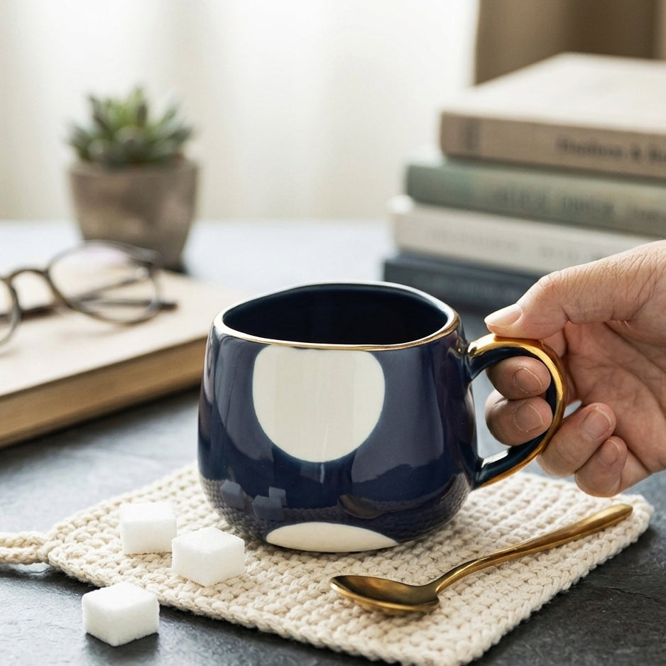 Delsio Ceramic Mug – Mid Century Modern Coffee Mugs White Beige Green Kitchen Home Furnishing Decor