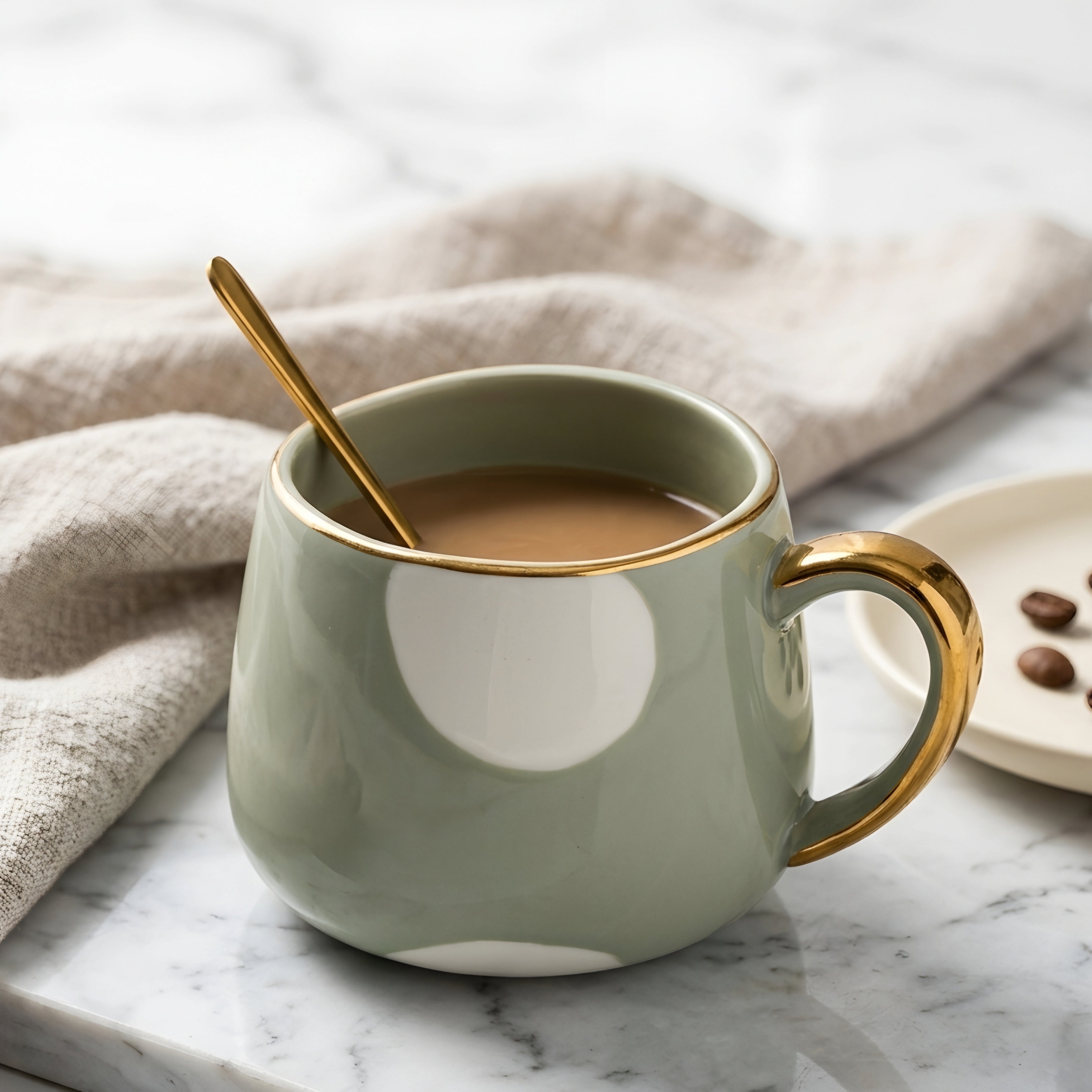 Delsio Ceramic Mug – Mid Century Modern Coffee Mugs White Beige Green Kitchen Home Furnishing Decor