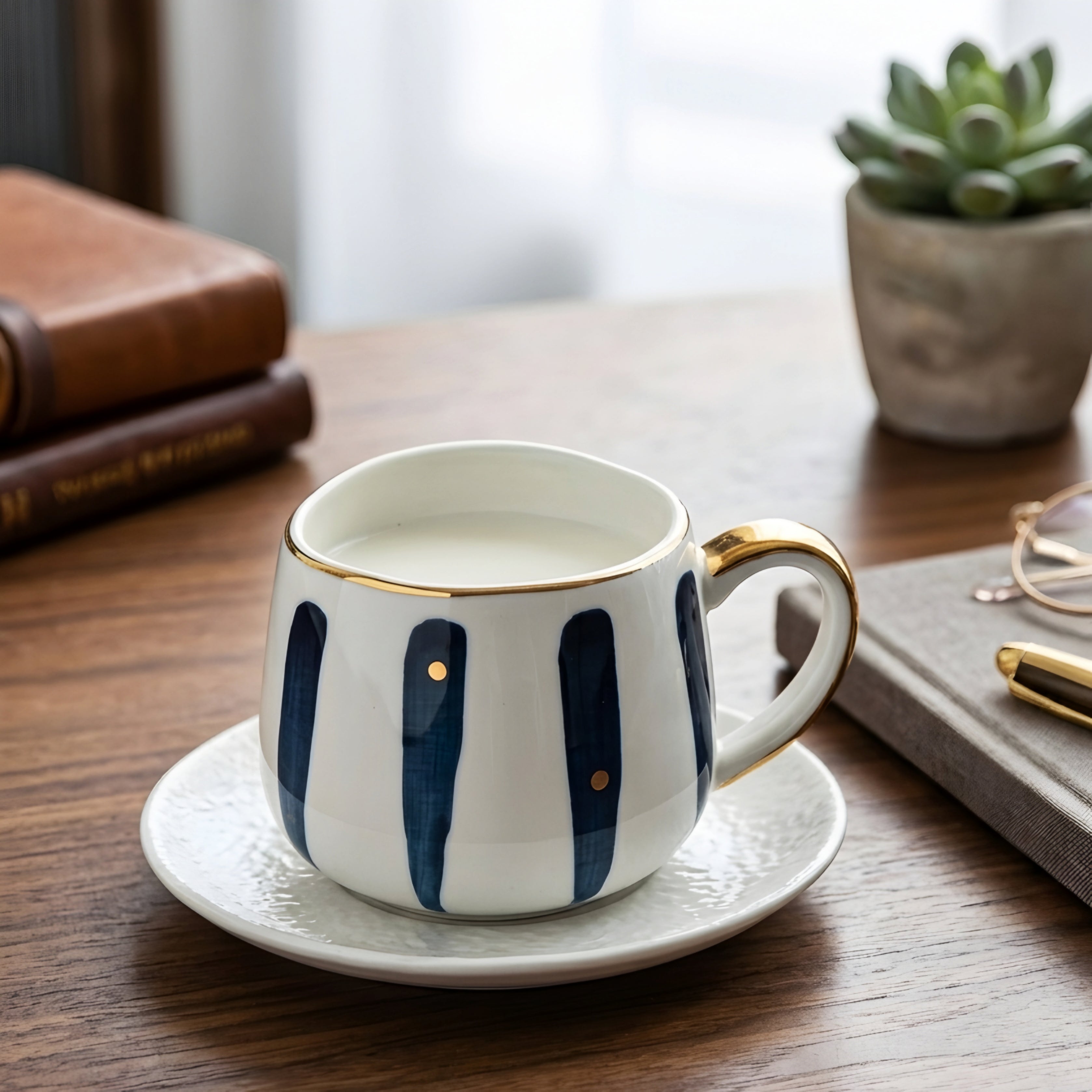 Delsio Ceramic Mug – Mid Century Modern Coffee Mugs White Beige Green Kitchen Home Furnishing Decor