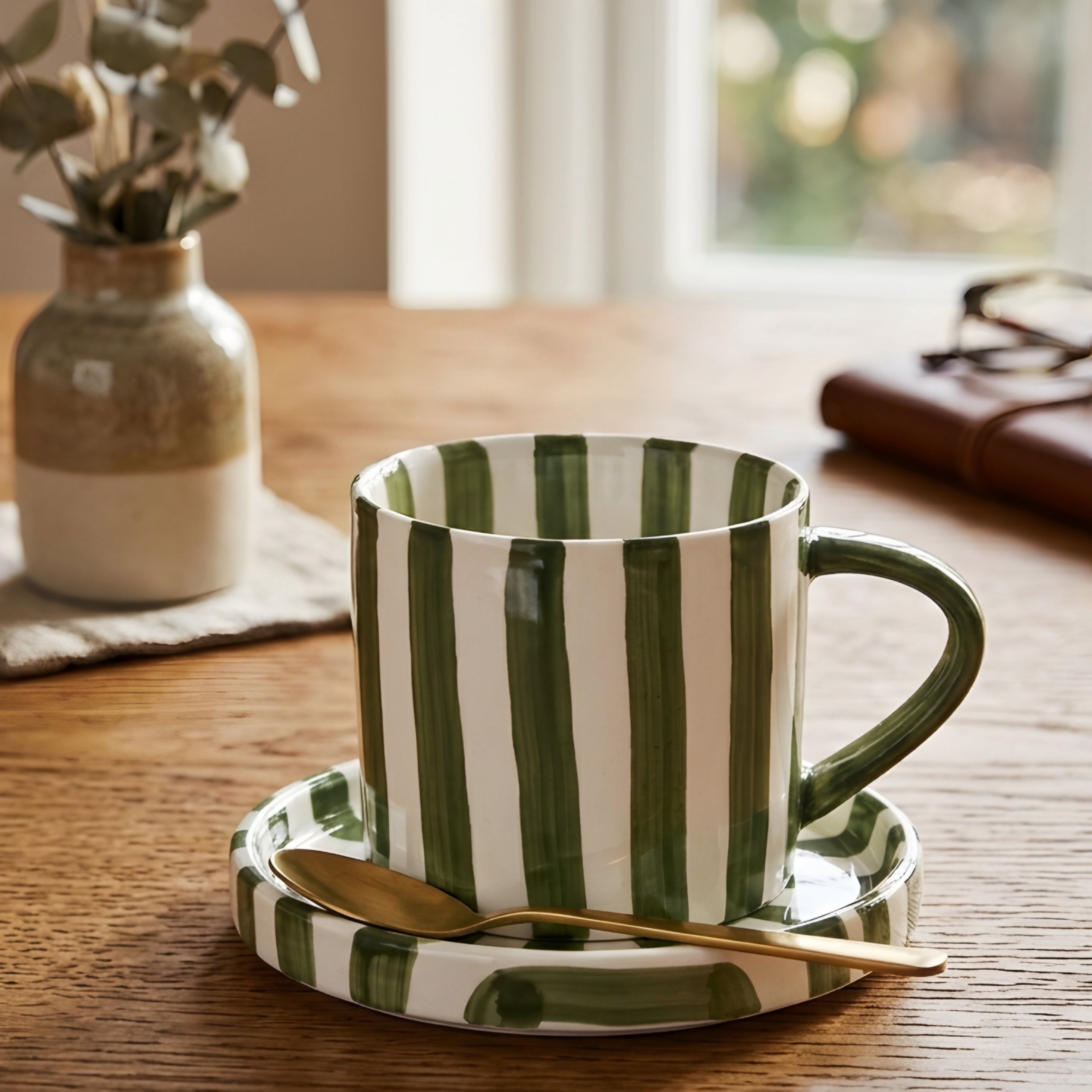 Amoré Ceramic Coffee Mug Set – Handpainted Heart Polka Dot Novelty Cup Large Handle Kitchen Dining