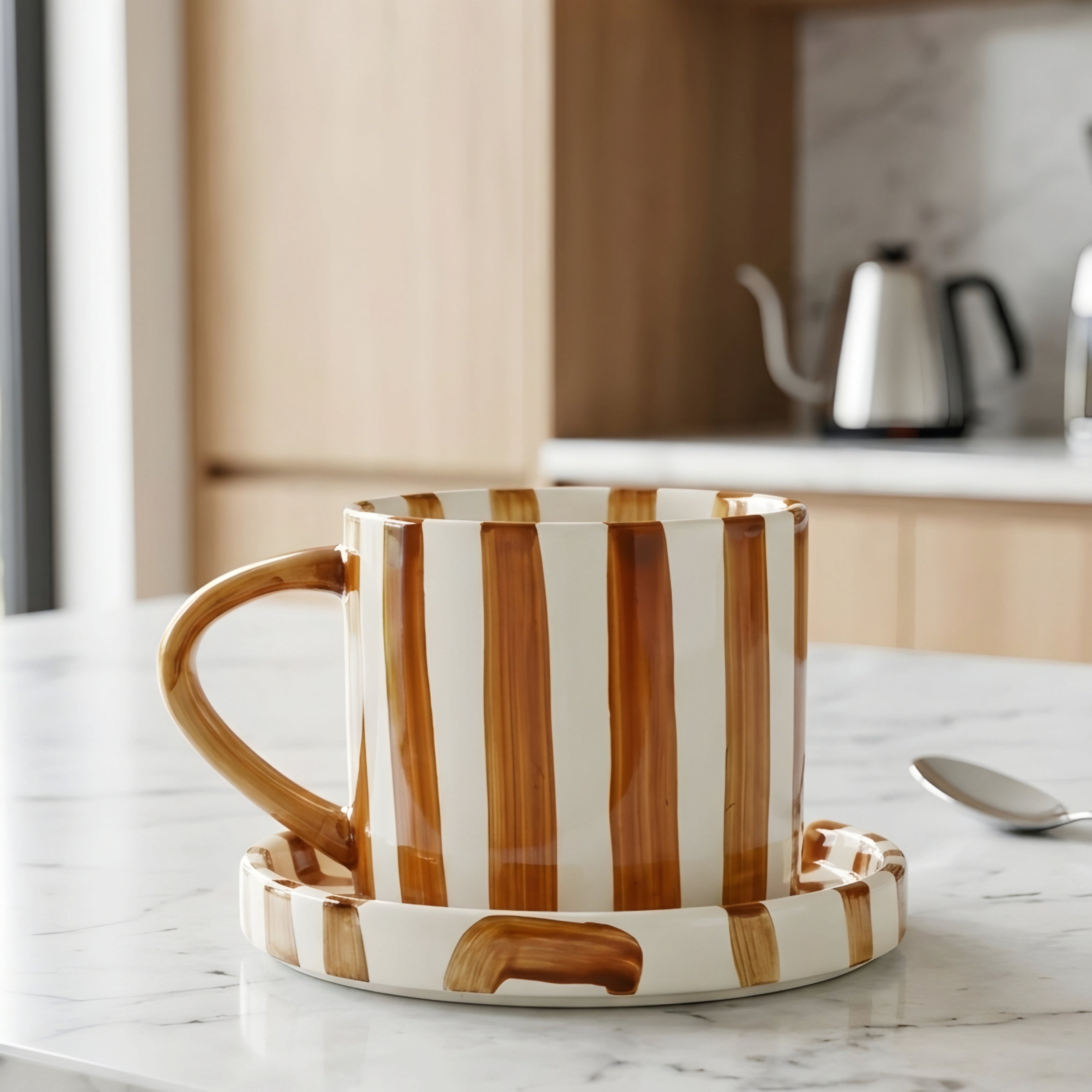 Amoré Ceramic Coffee Mug Set – Handpainted Heart Polka Dot Novelty Cup Large Handle Kitchen Dining