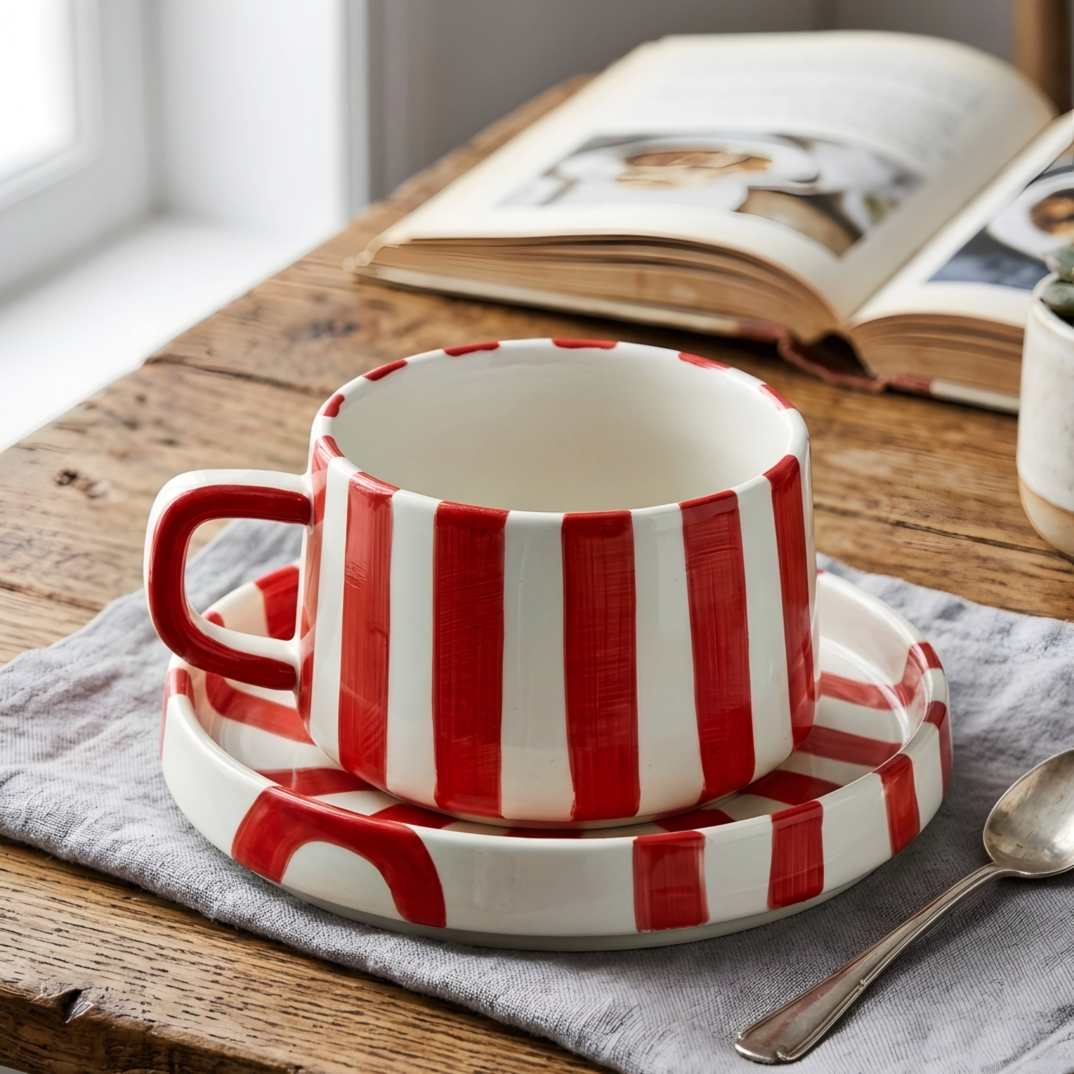 Amoré Ceramic Coffee Mug Set – Handpainted Heart Polka Dot Novelty Cup Large Handle Kitchen Dining