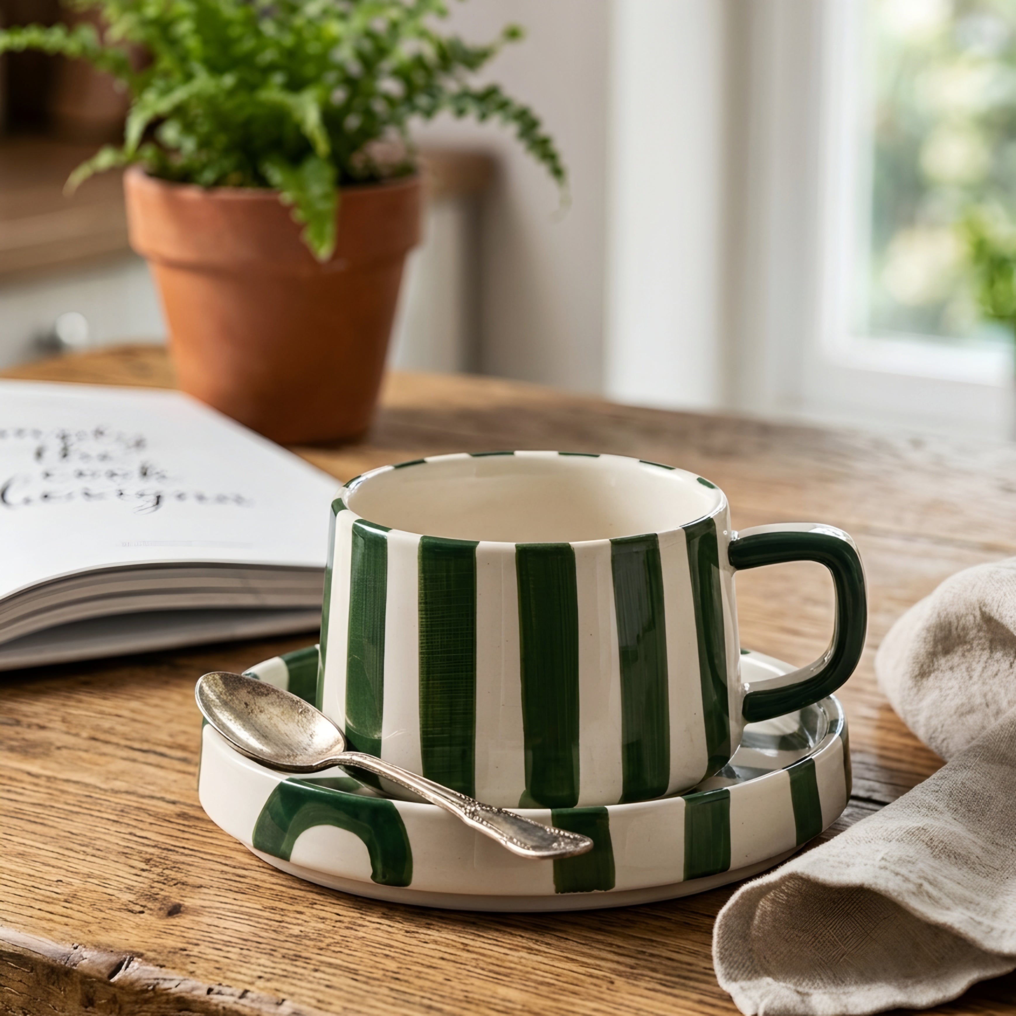 Amoré Ceramic Coffee Mug Set – Handpainted Heart Polka Dot Novelty Cup Large Handle Kitchen Dining