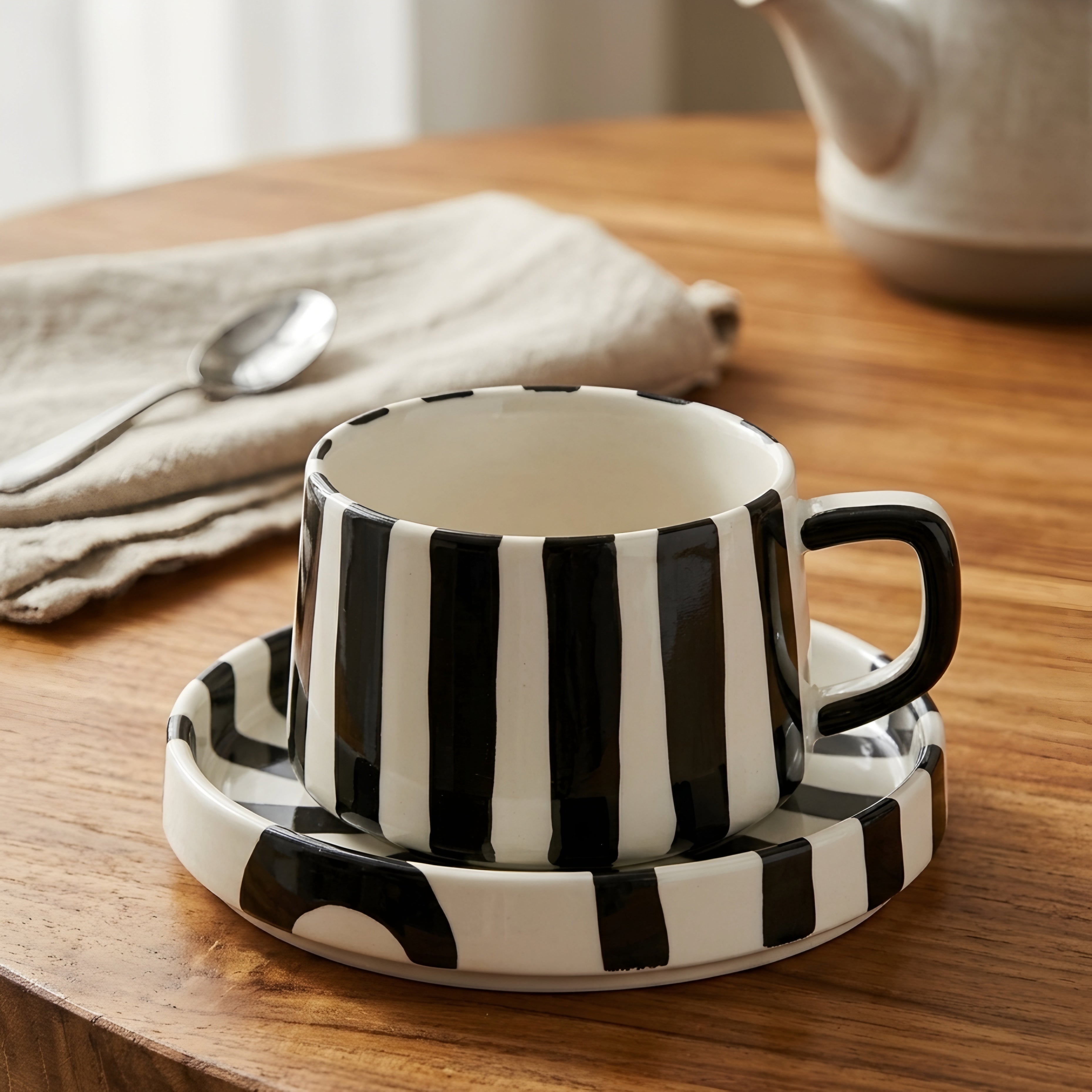 Amoré Ceramic Coffee Mug Set – Handpainted Heart Polka Dot Novelty Cup Large Handle Kitchen Dining