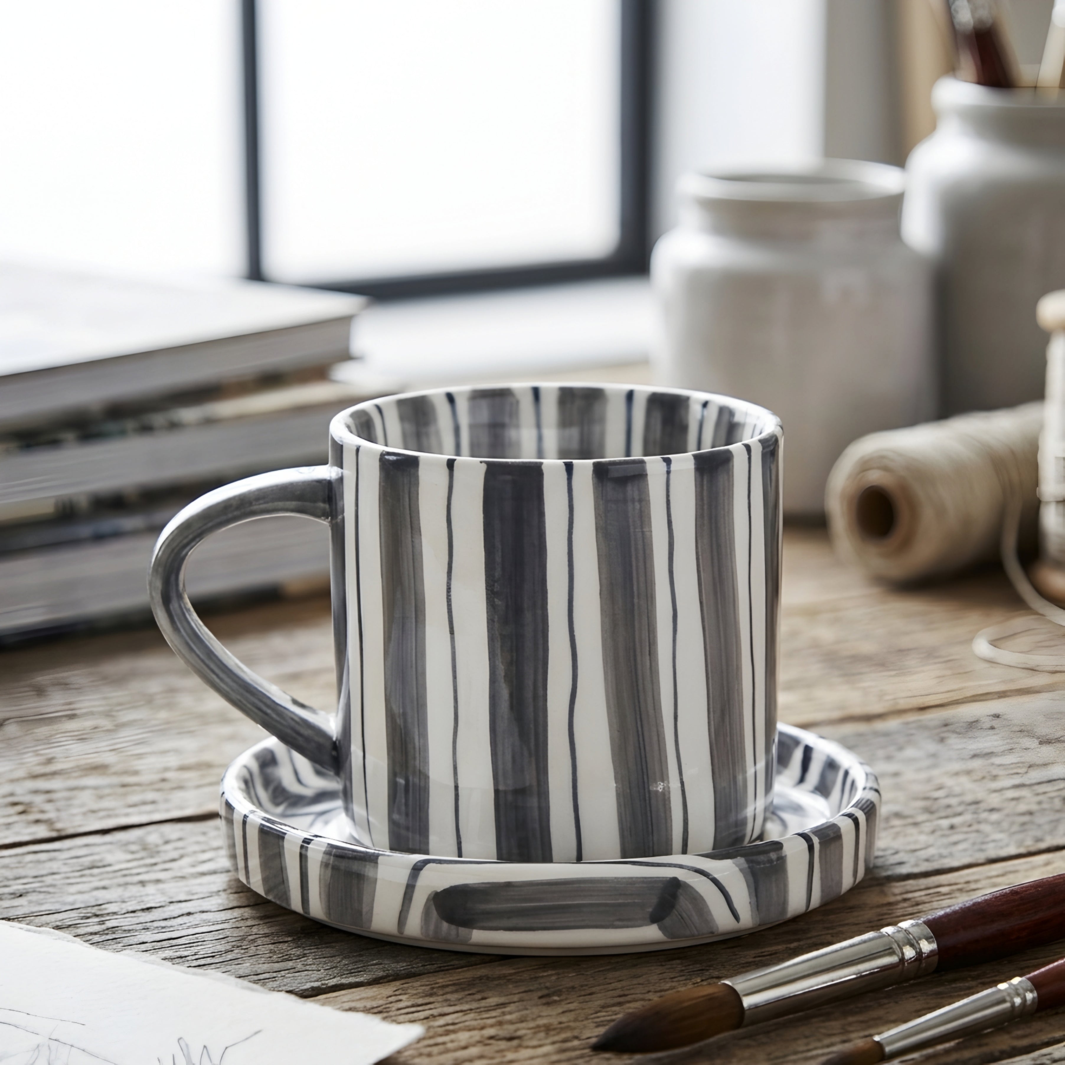 Amoré Ceramic Coffee Mug Set – Handpainted Heart Polka Dot Novelty Cup Large Handle Kitchen Dining