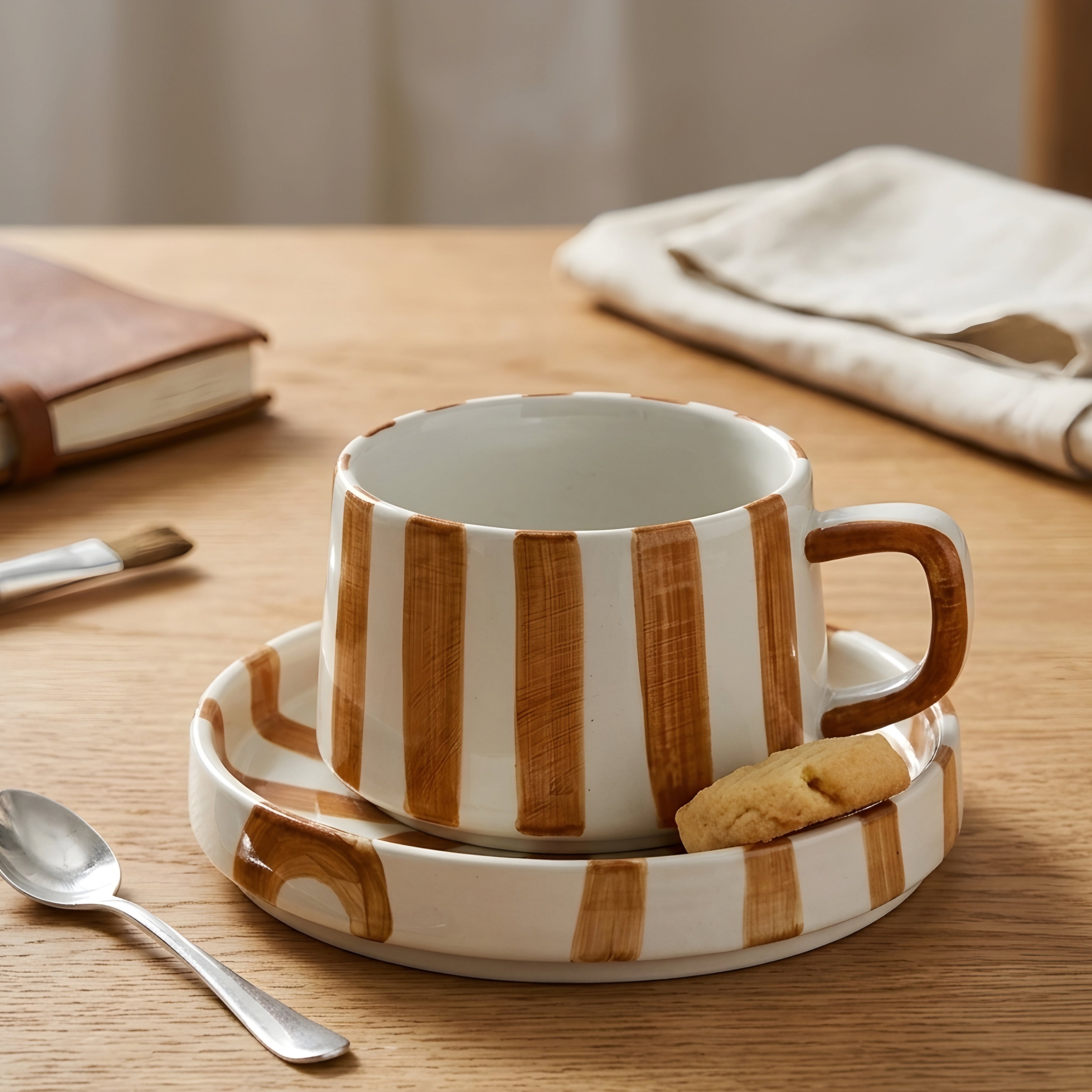 Amoré Ceramic Coffee Mug Set – Handpainted Heart Polka Dot Novelty Cup Large Handle Kitchen Dining