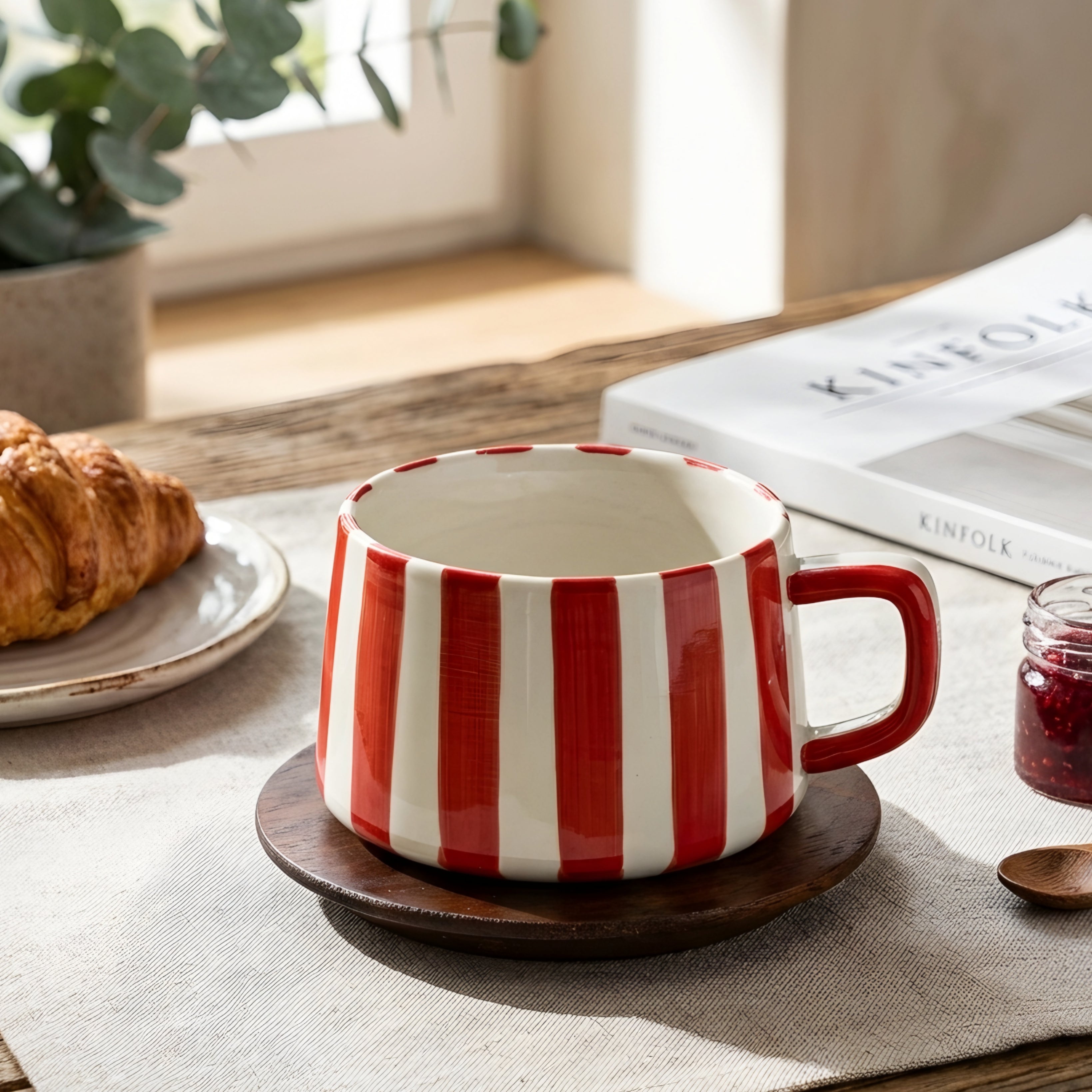 Amoré Ceramic Coffee Mug Set – Handpainted Heart Polka Dot Novelty Cup Large Handle Kitchen Dining