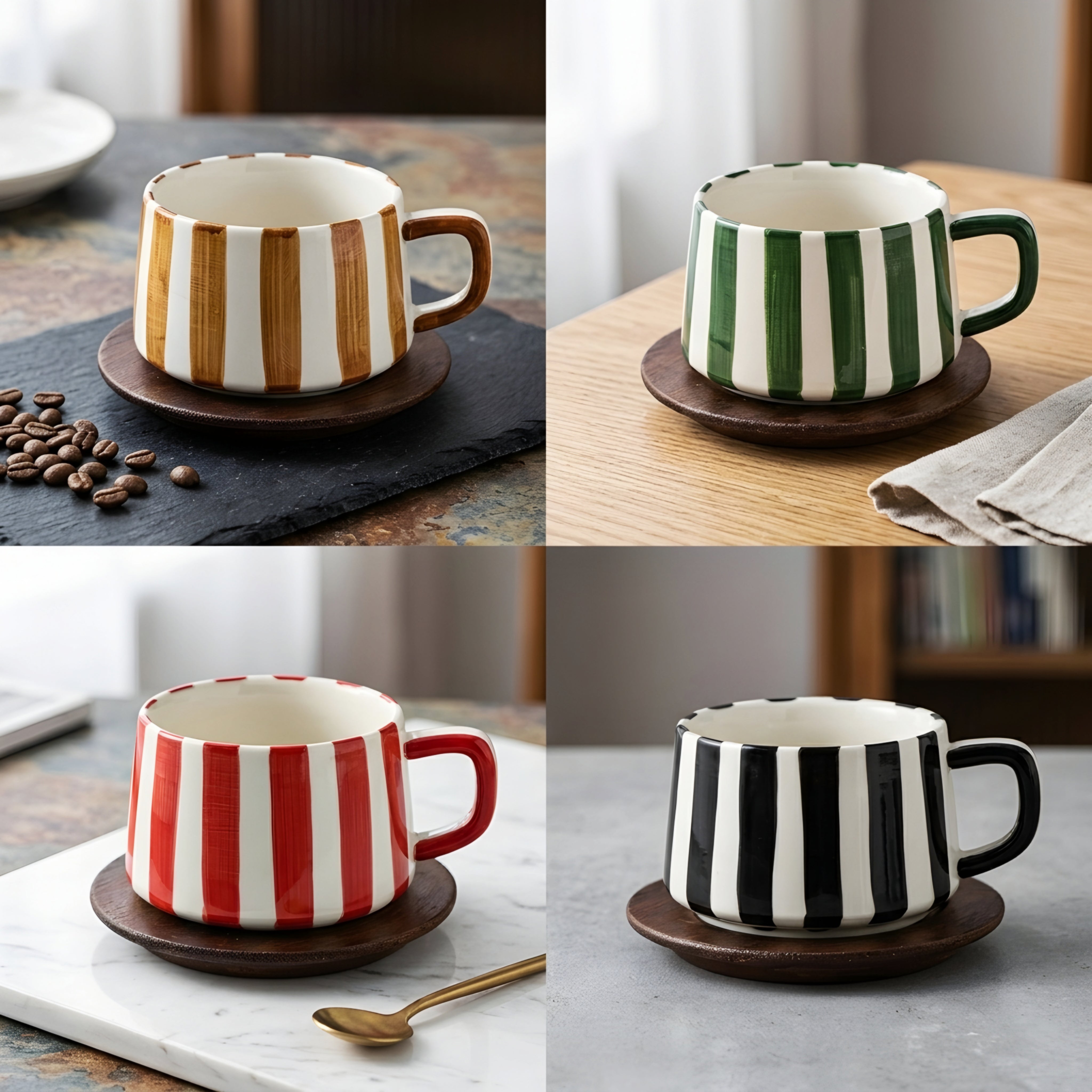Amoré Ceramic Coffee Mug Set – Handpainted Heart Polka Dot Novelty Cup Large Handle Kitchen Dining