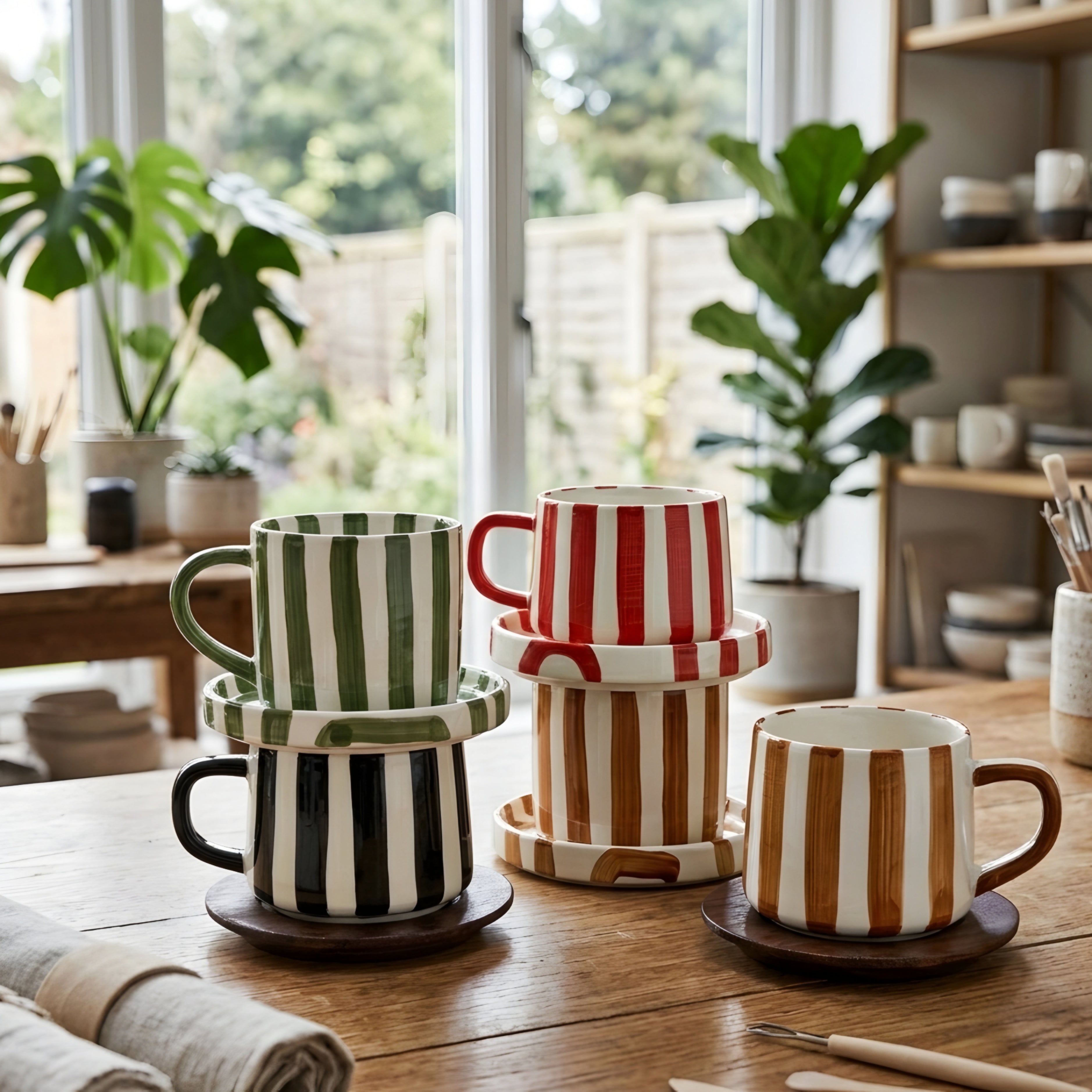 Amoré Ceramic Coffee Mug Set – Handpainted Heart Polka Dot Novelty Cup Large Handle Kitchen Dining