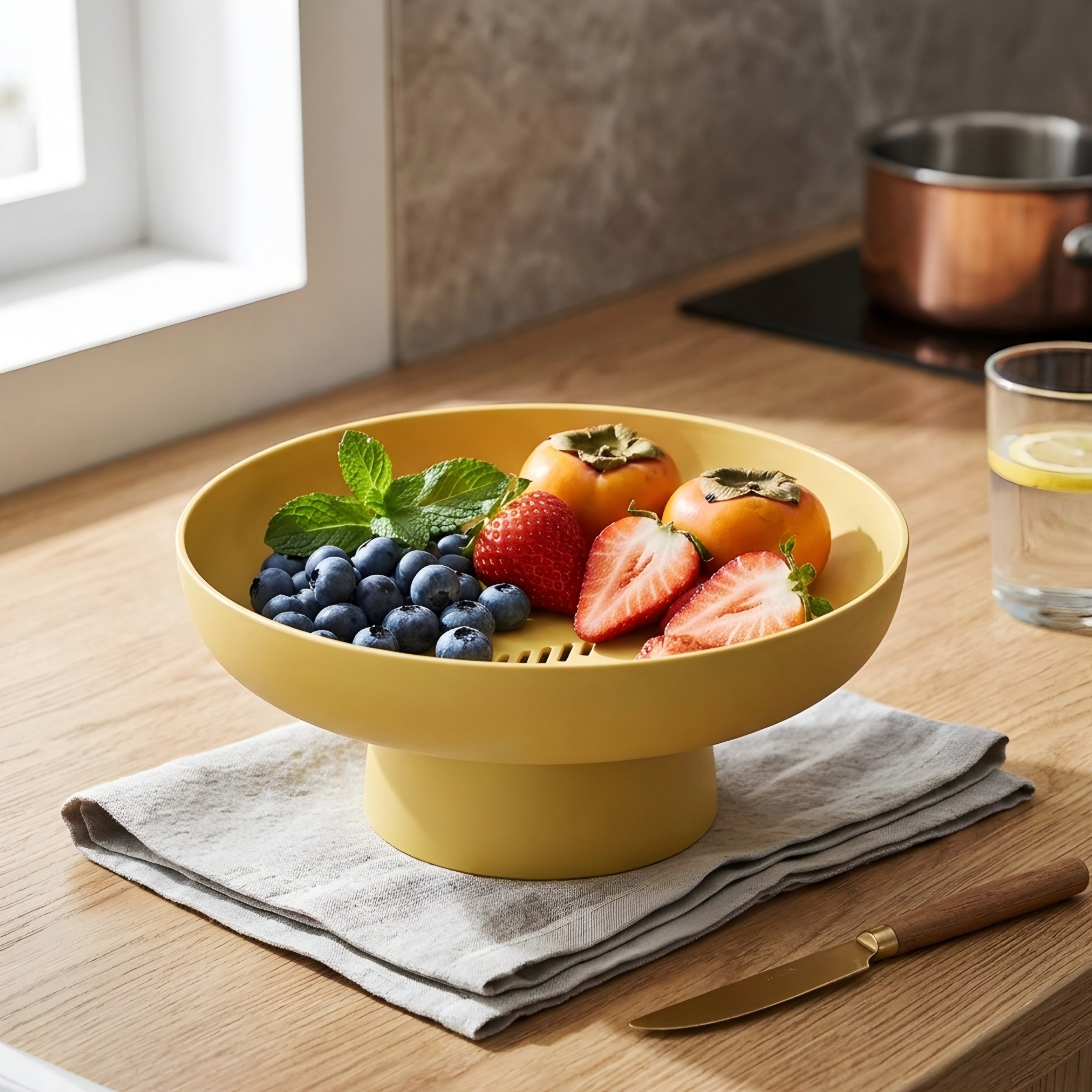 Ambrose Pedestal Fruit Bowl – Modern Ceramic Raised Serving Dish Kitchen Counter Decorative Storage