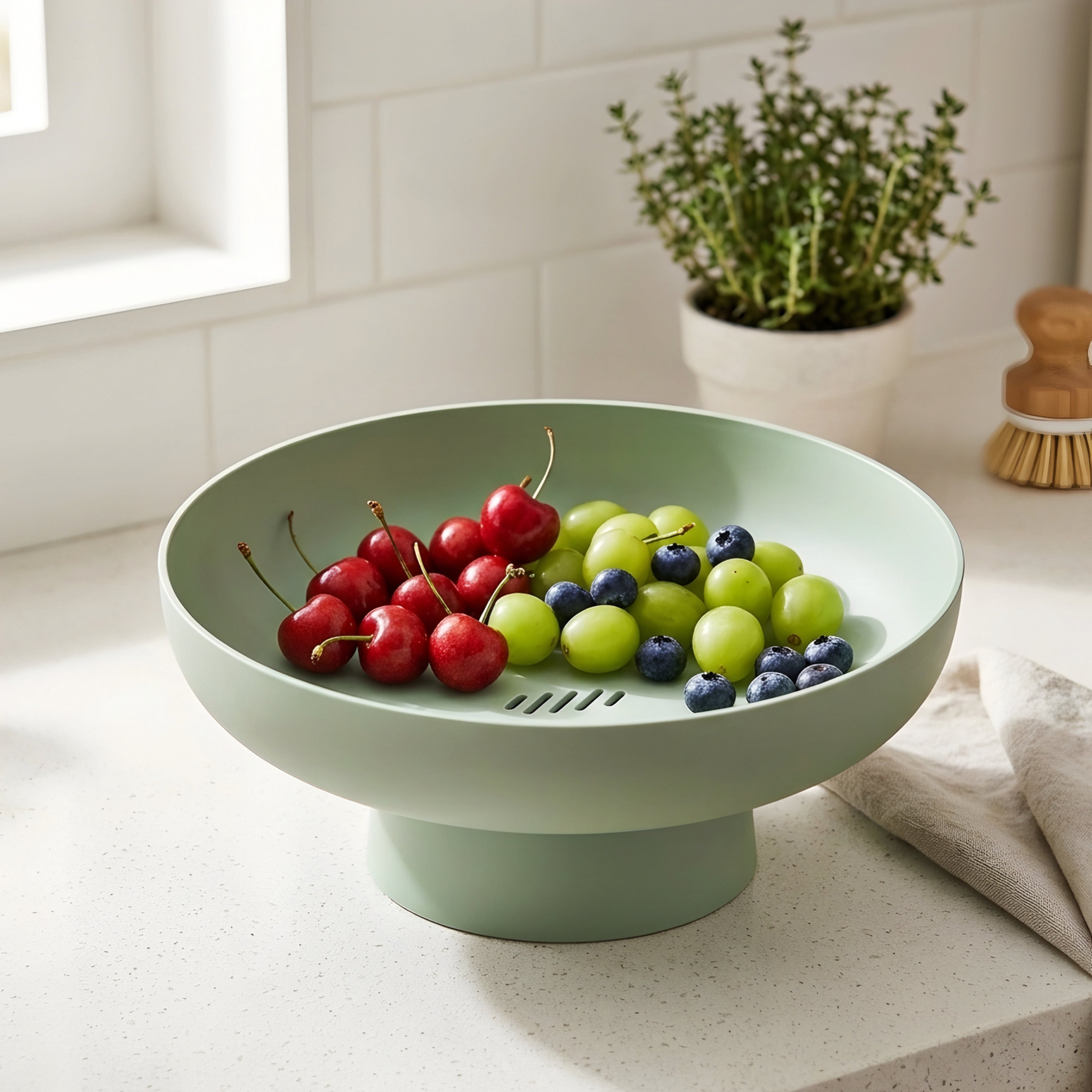 Ambrose Pedestal Fruit Bowl – Modern Ceramic Raised Serving Dish Kitchen Counter Decorative Storage