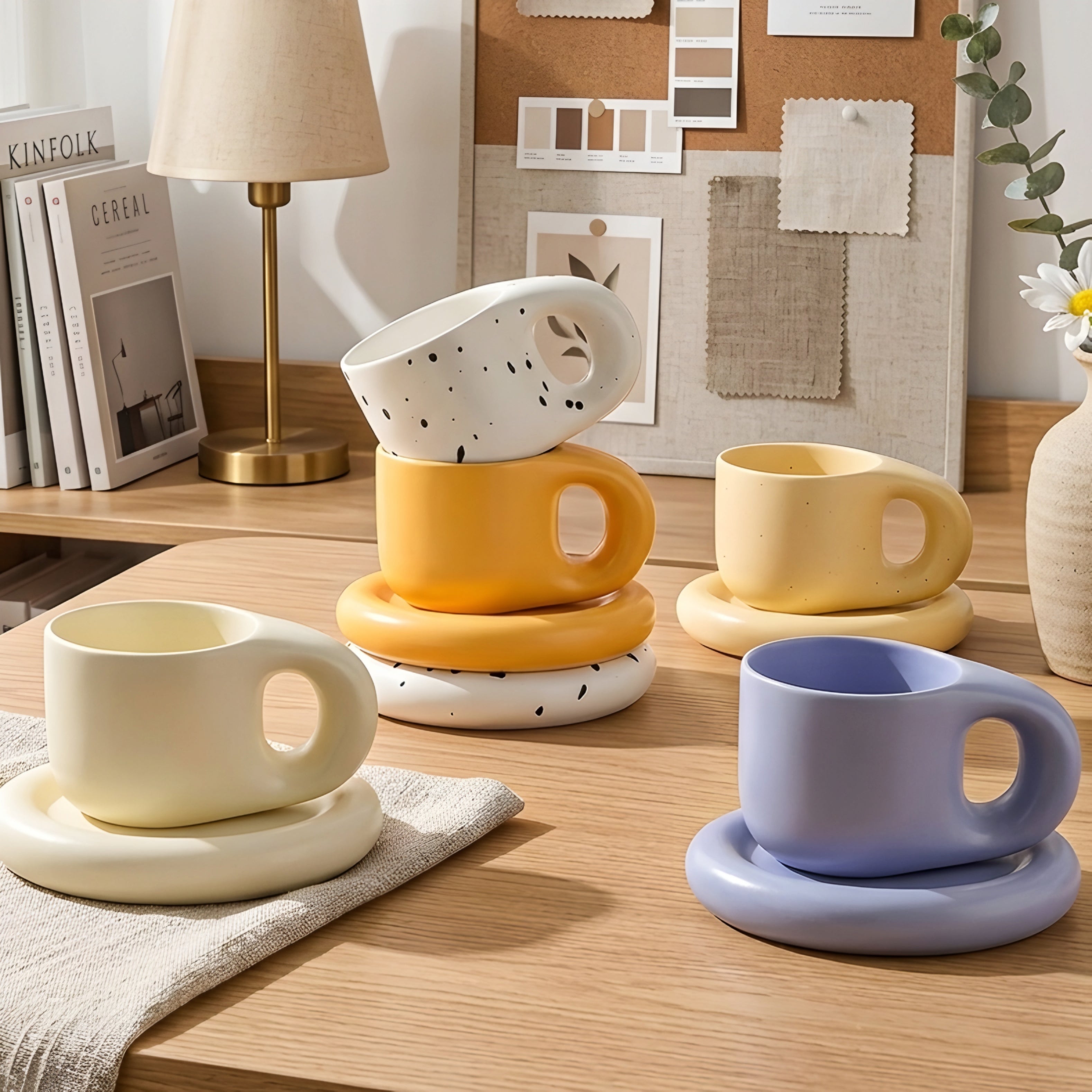 Olvara Ceramic Cup Saucer Set – Modern Coffee Mug Saucer Decorative Home Furnishing Kitchen Accent