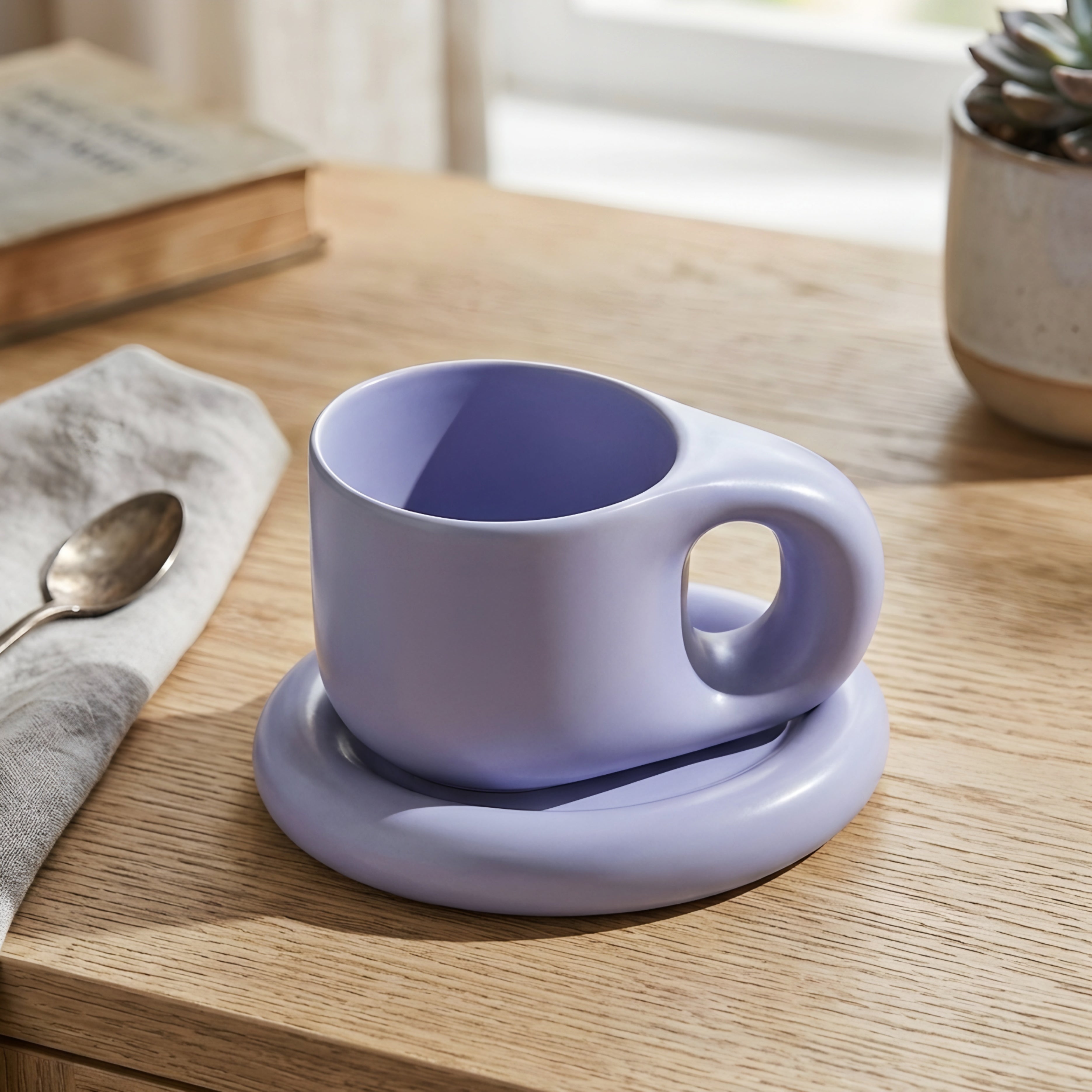 Olvara Ceramic Cup Saucer Set – Modern Coffee Mug Saucer Decorative Home Furnishing Kitchen Accent