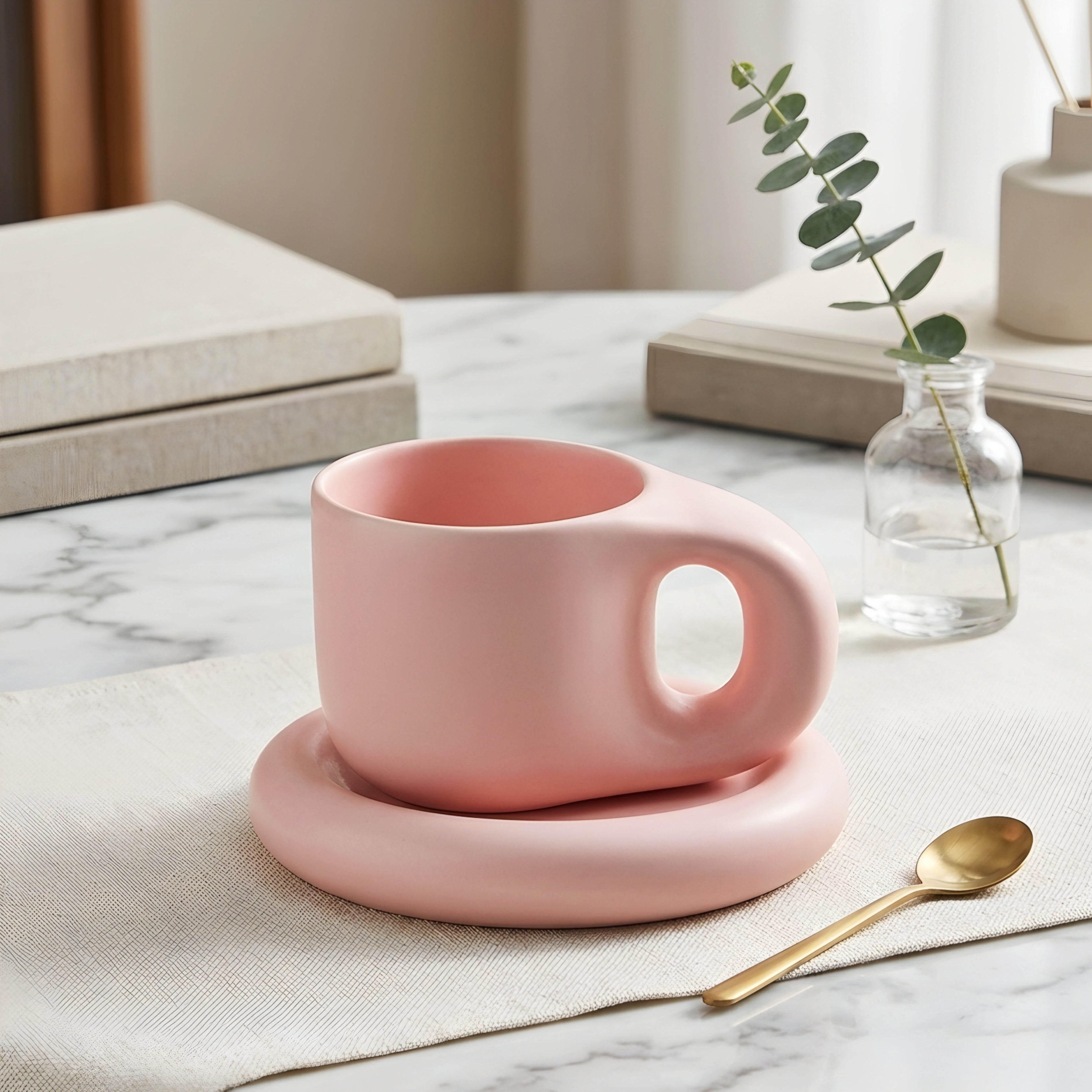 Olvara Ceramic Cup Saucer Set – Modern Coffee Mug Saucer Decorative Home Furnishing Kitchen Accent