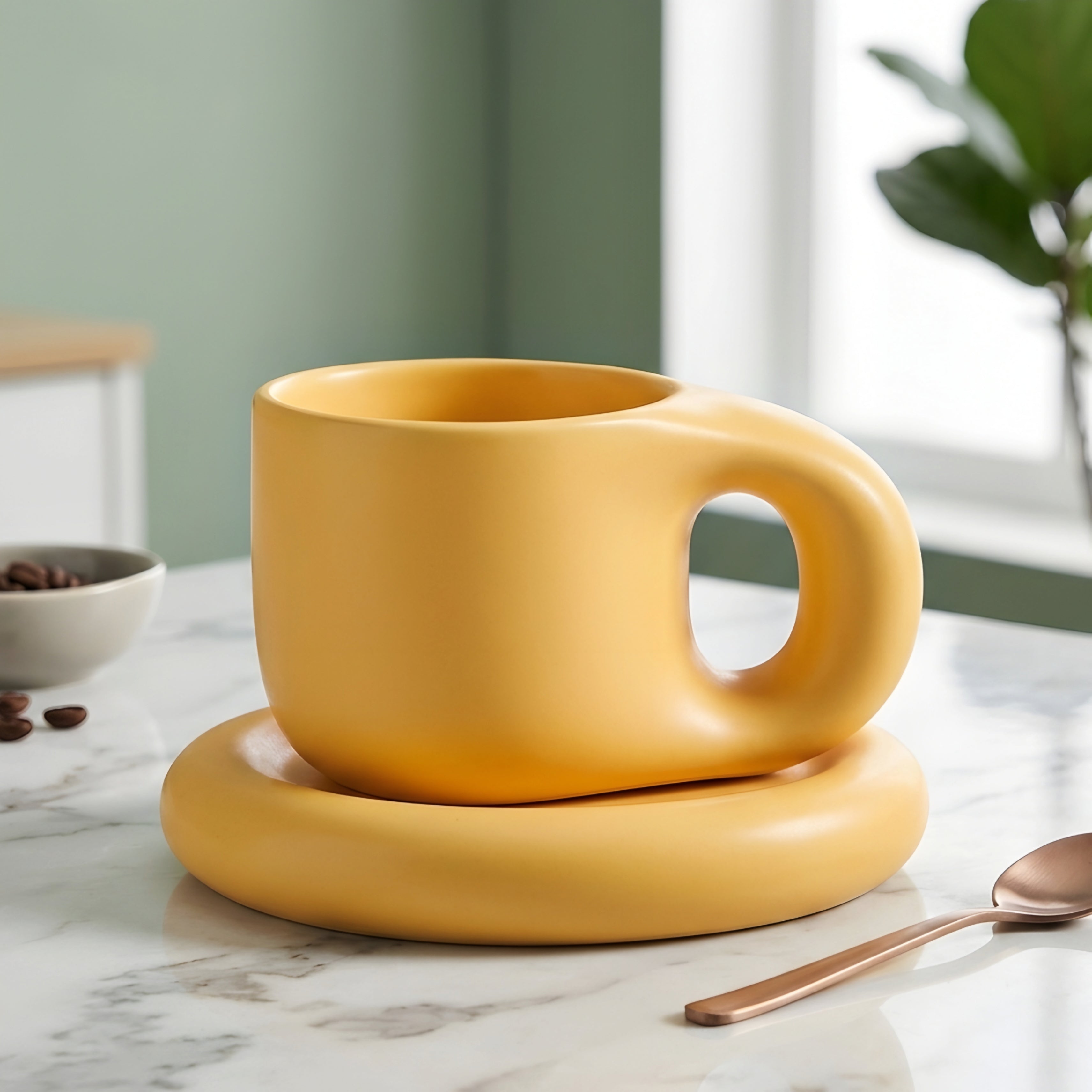 Olvara Ceramic Cup Saucer Set – Modern Coffee Mug Saucer Decorative Home Furnishing Kitchen Accent