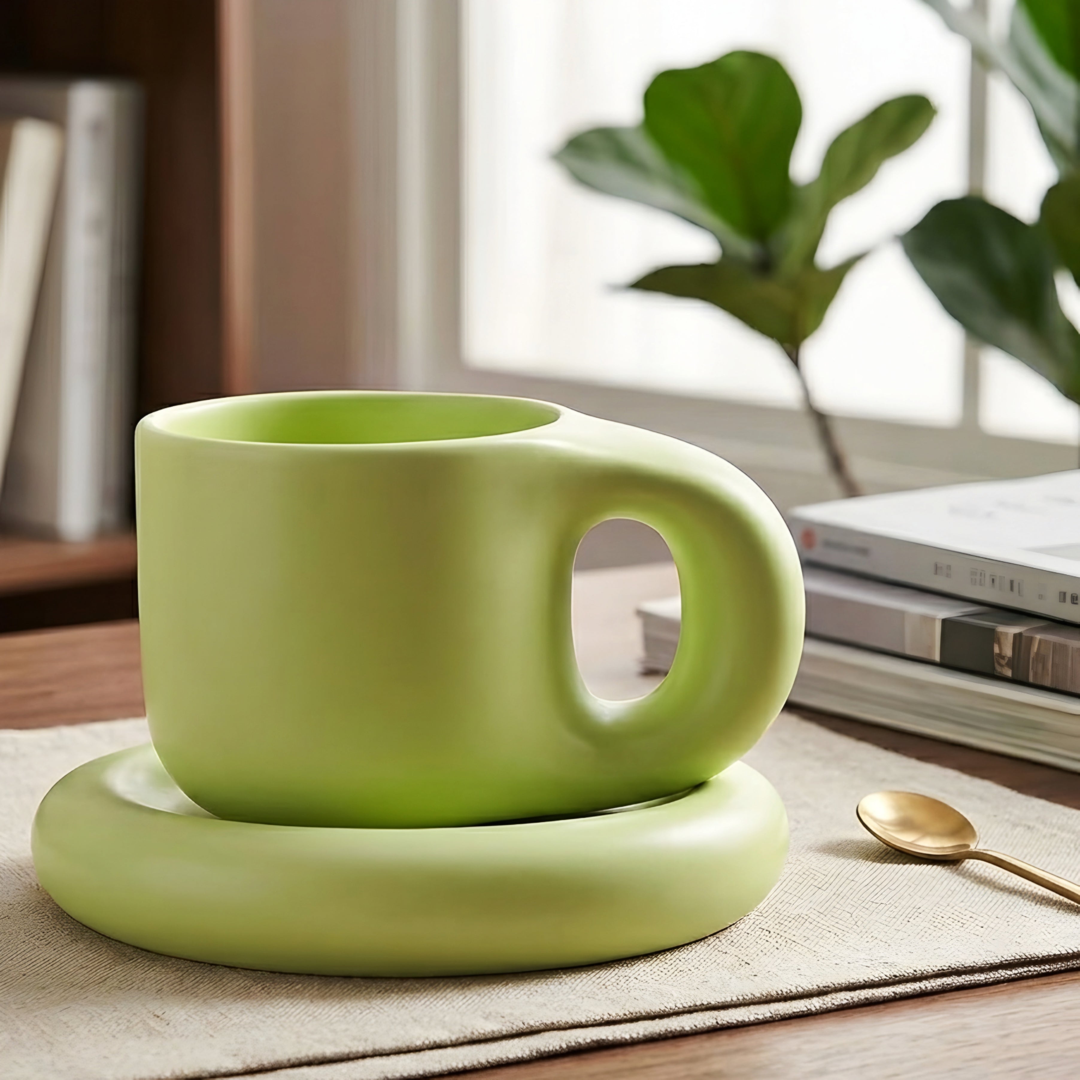 Olvara Ceramic Cup Saucer Set – Modern Coffee Mug Saucer Decorative Home Furnishing Kitchen Accent