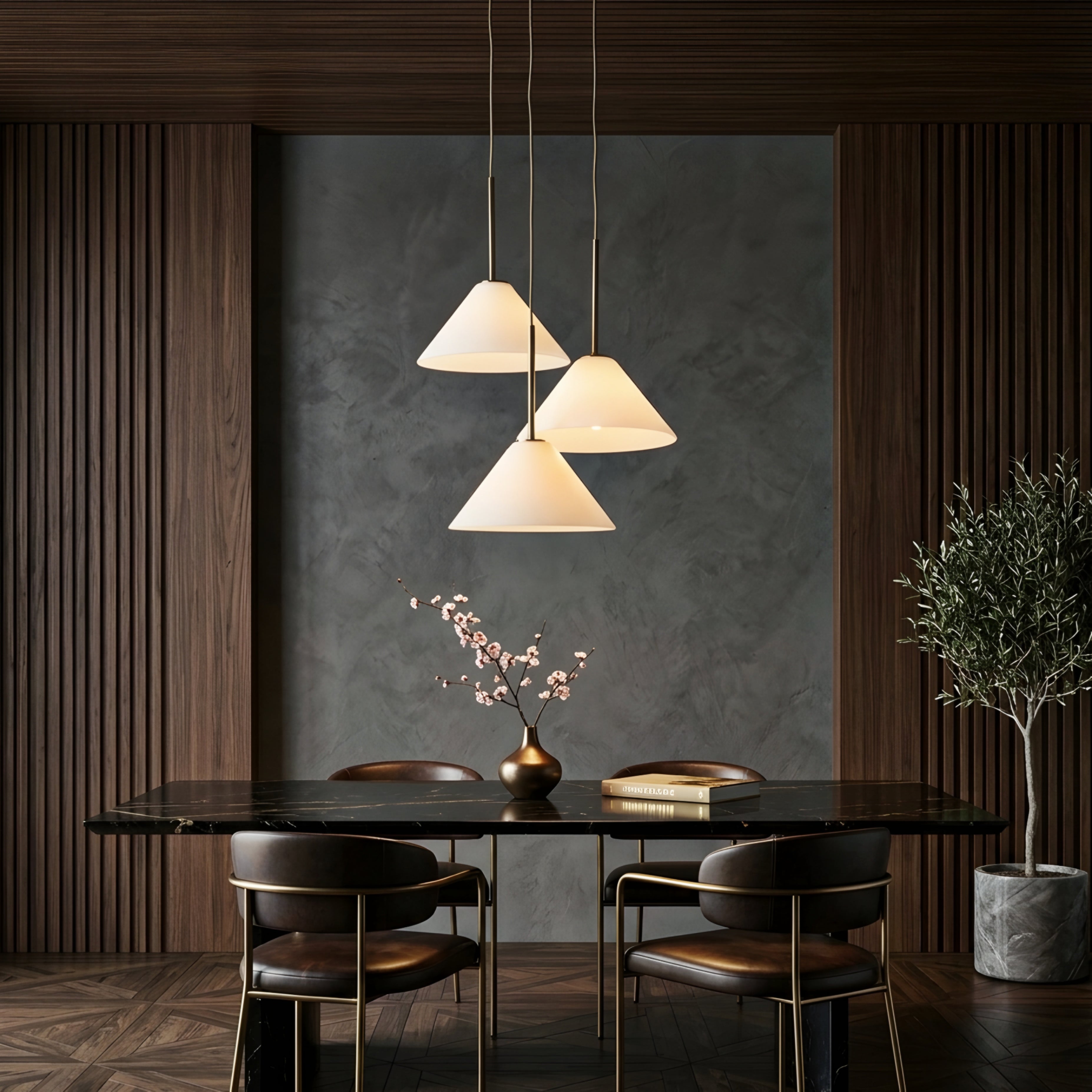 Vespera Cone Pendant Light – Three Light Chandelier Brass Glass Kitchen Island Dining Room Ceiling