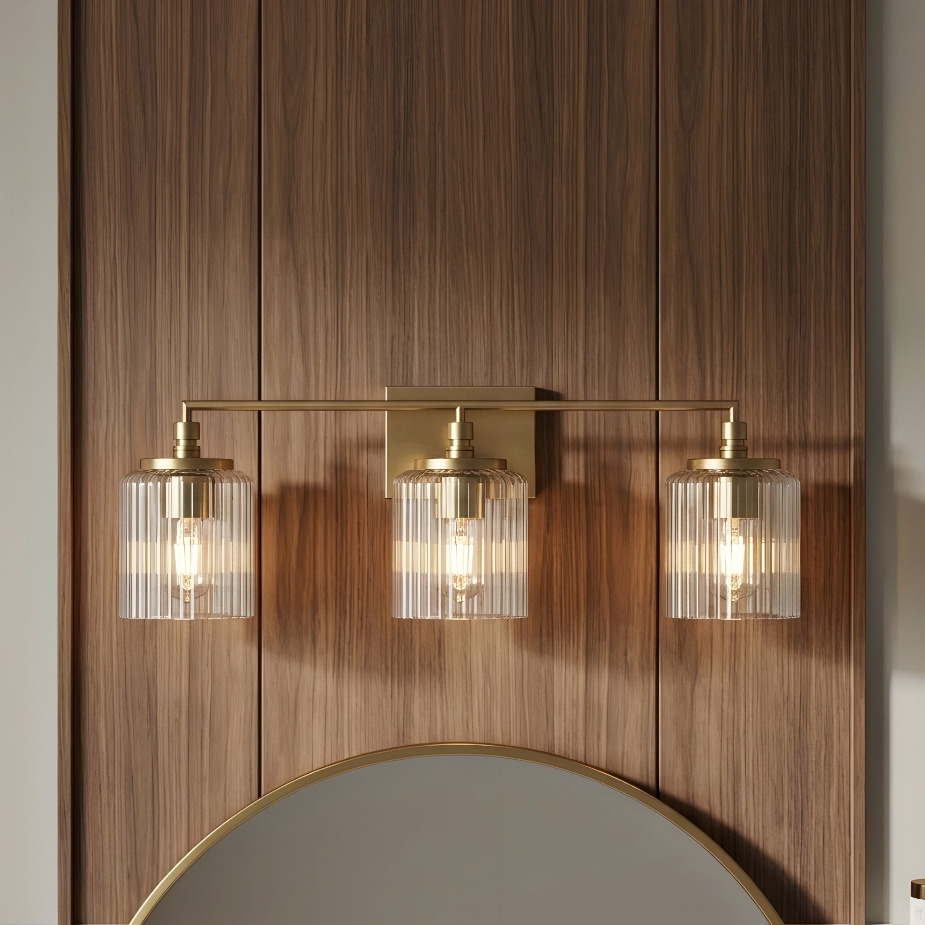 Ridglen Vanity Light – Brass Glass Bathroom Wall Sconce 3-Light Modern Decorative Lighting Fixture