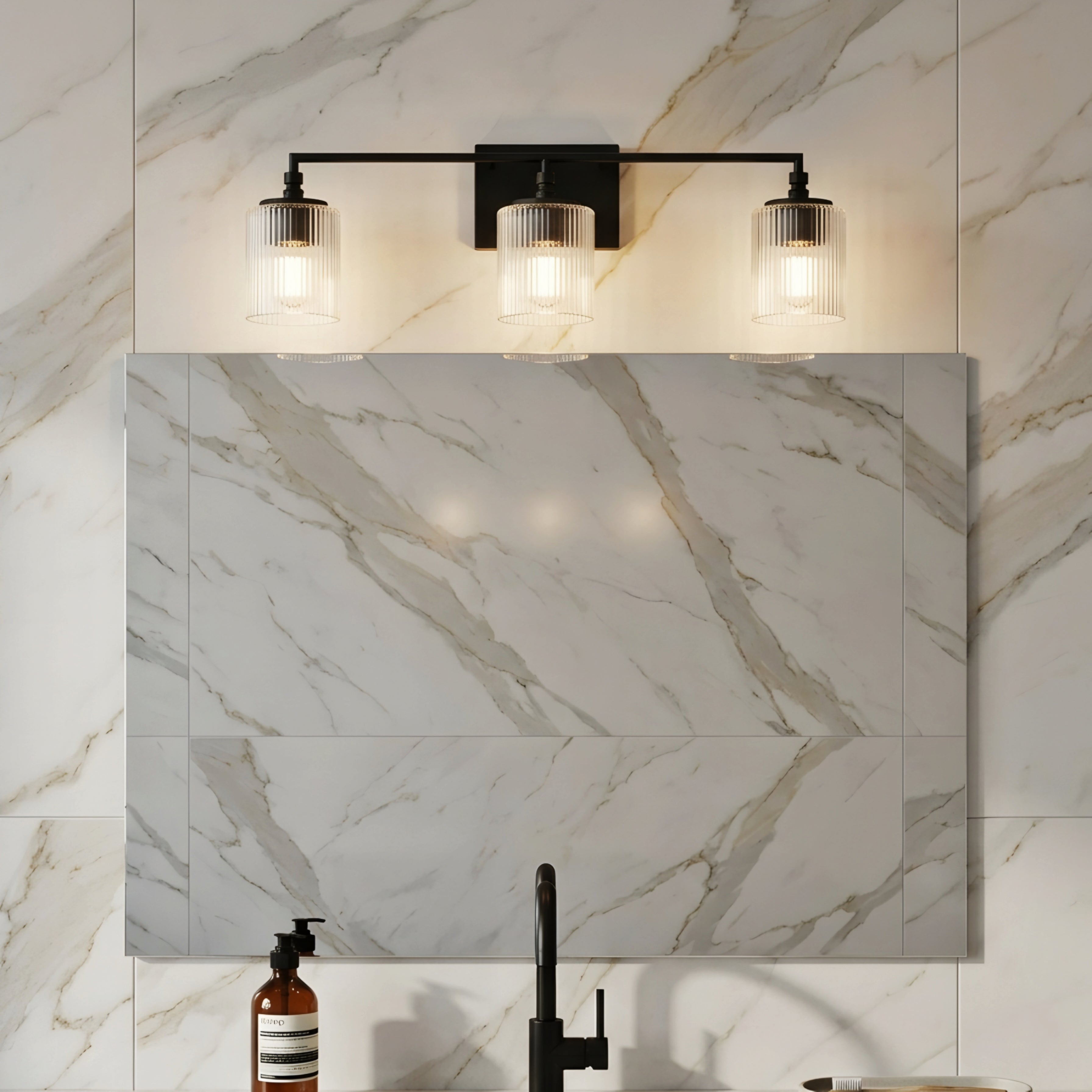 Ridglen Vanity Light – Brass Glass Bathroom Wall Sconce 3-Light Modern Decorative Lighting Fixture