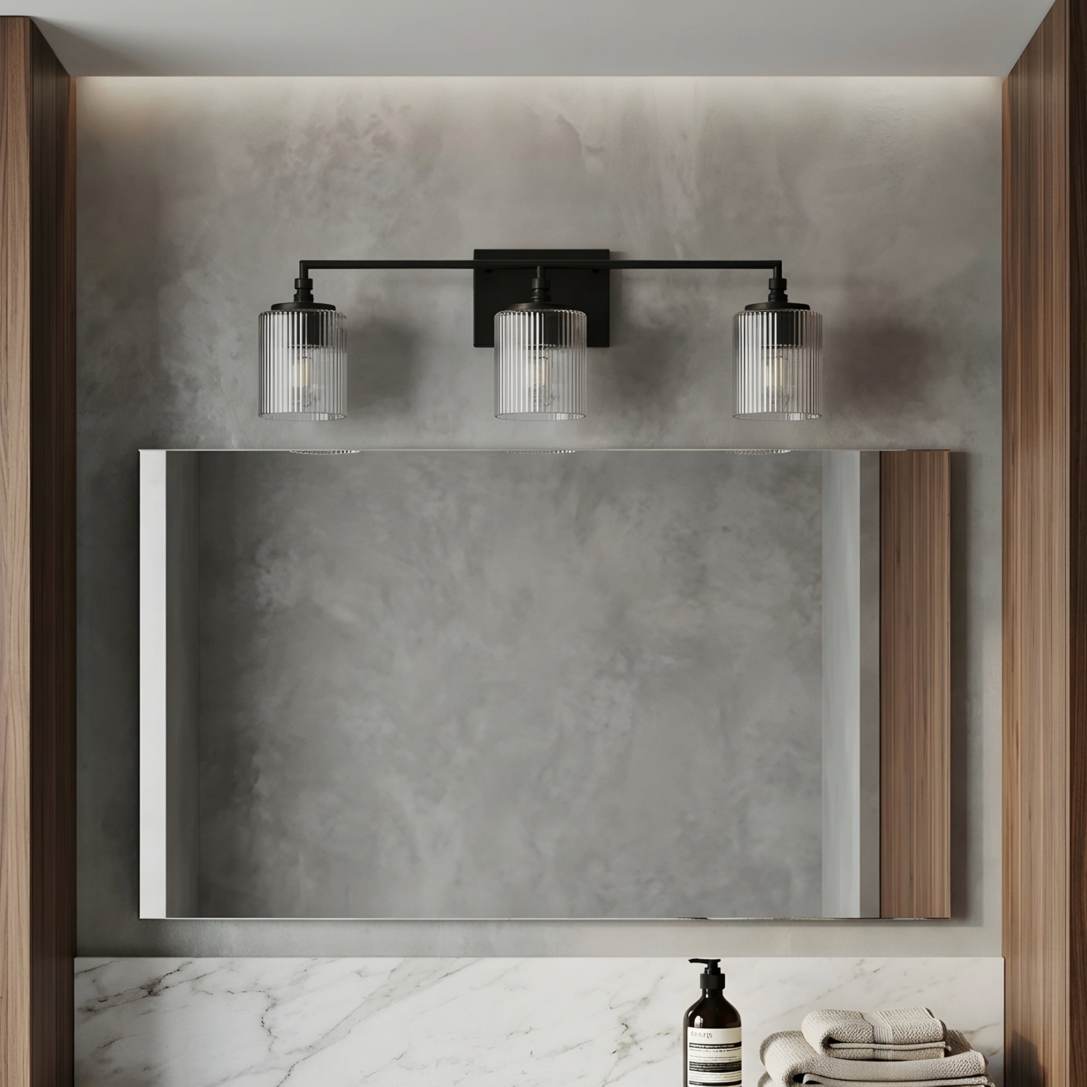 Ridglen Vanity Light – Brass Glass Bathroom Wall Sconce 3-Light Modern Decorative Lighting Fixture