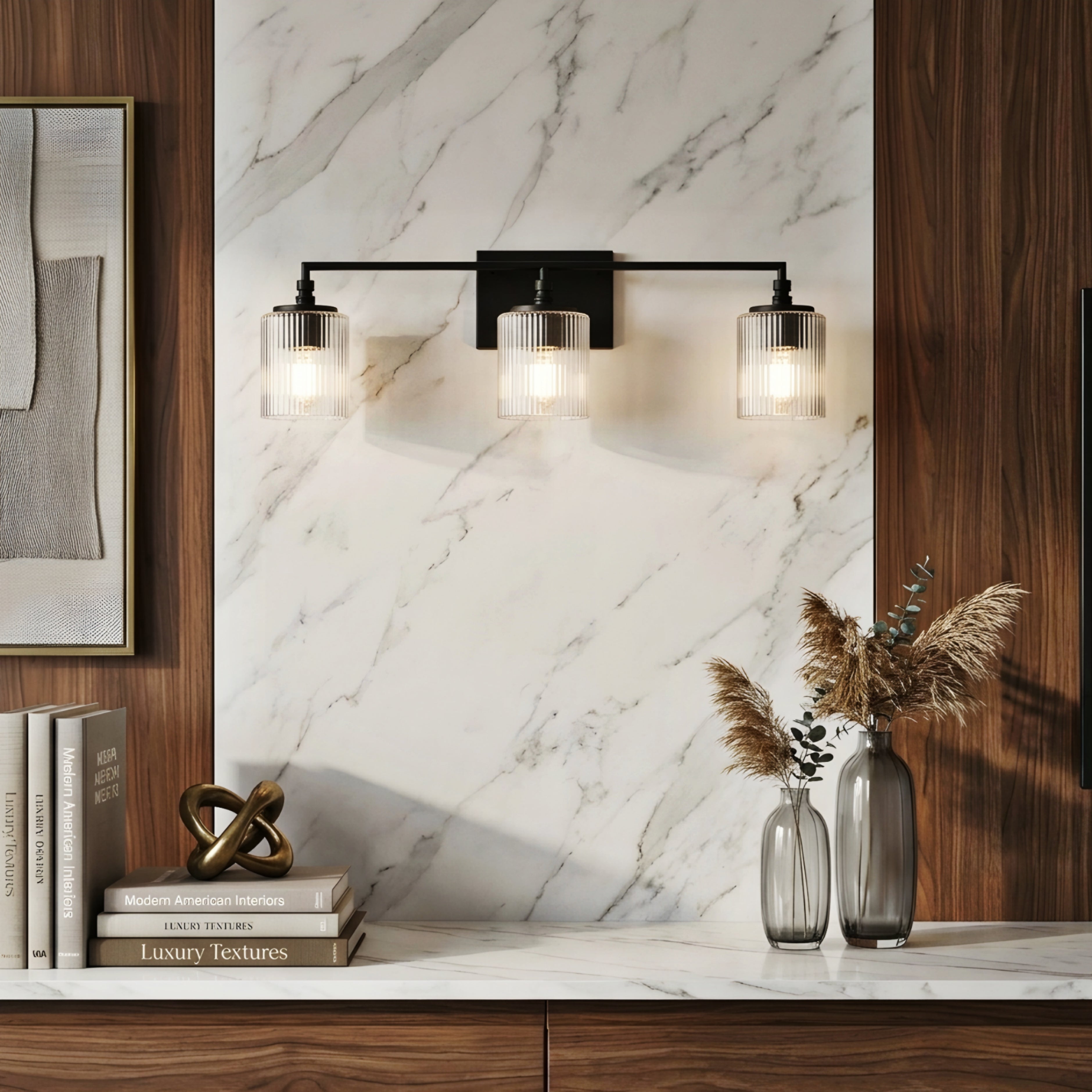 Ridglen Vanity Light – Brass Glass Bathroom Wall Sconce 3-Light Modern Decorative Lighting Fixture