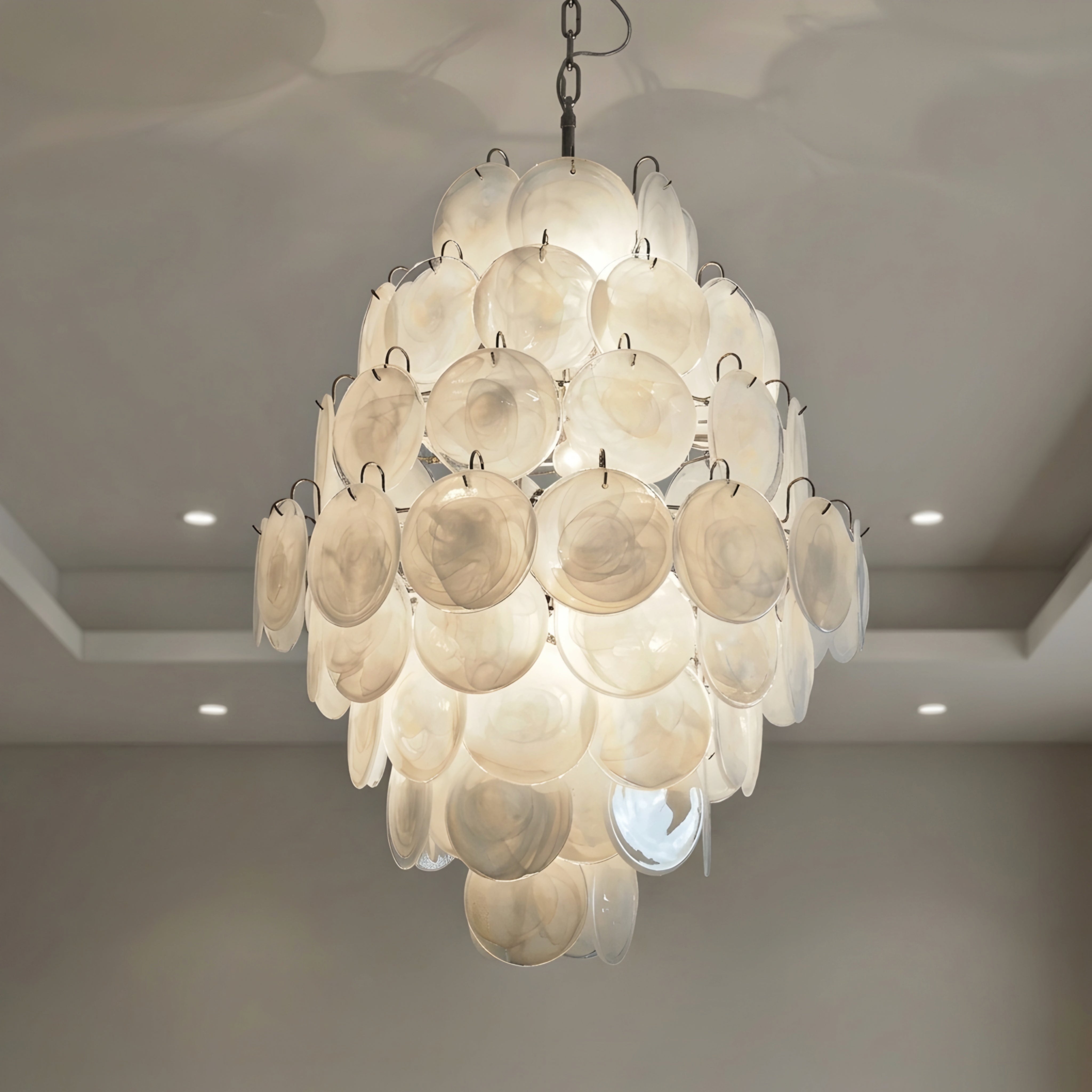 Rosara Disc Chandelier – Pink Glass Pendant Light Dining Room Living Room Decorative Lighting Fixture