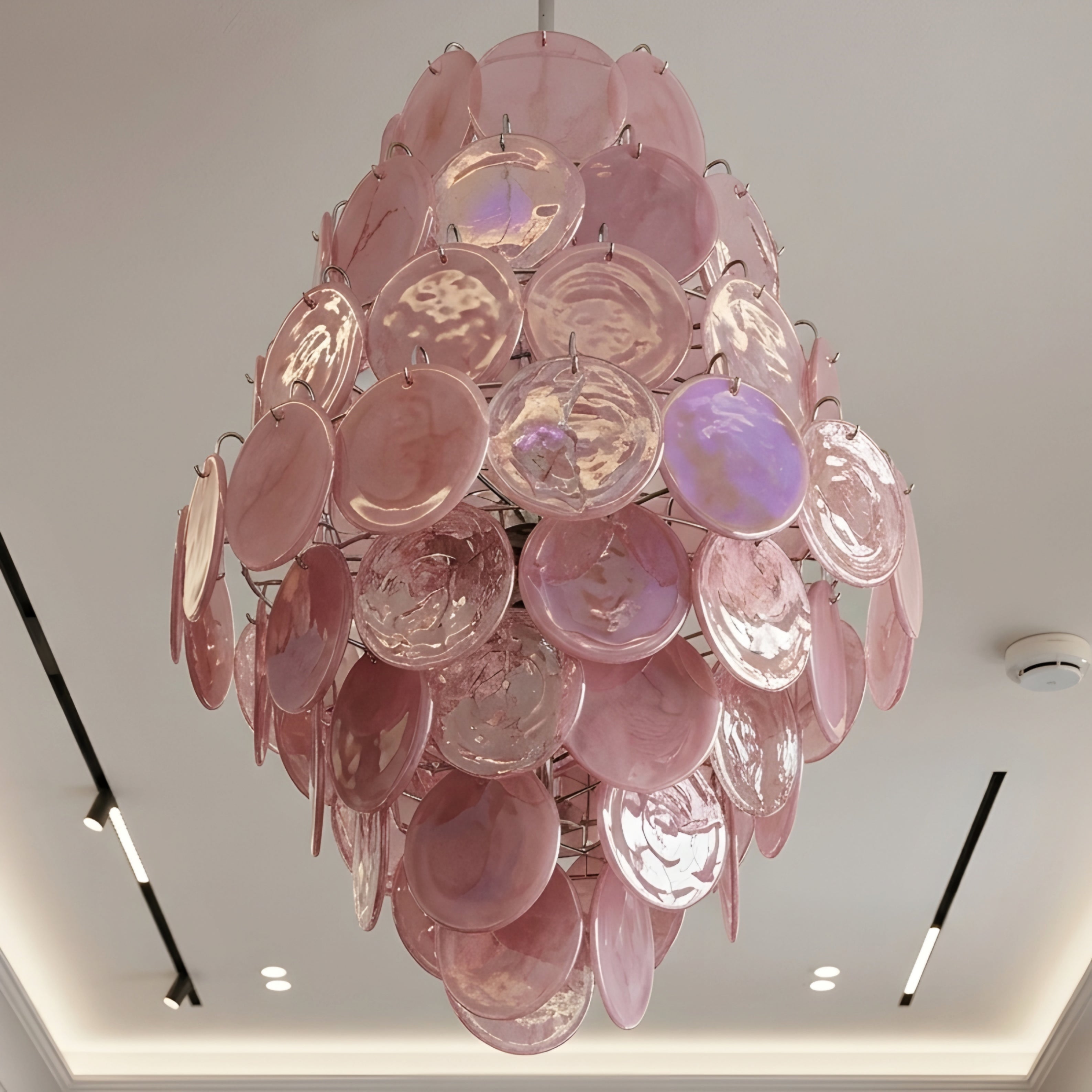 Rosara Disc Chandelier – Pink Glass Pendant Light Dining Room Living Room Decorative Lighting Fixture