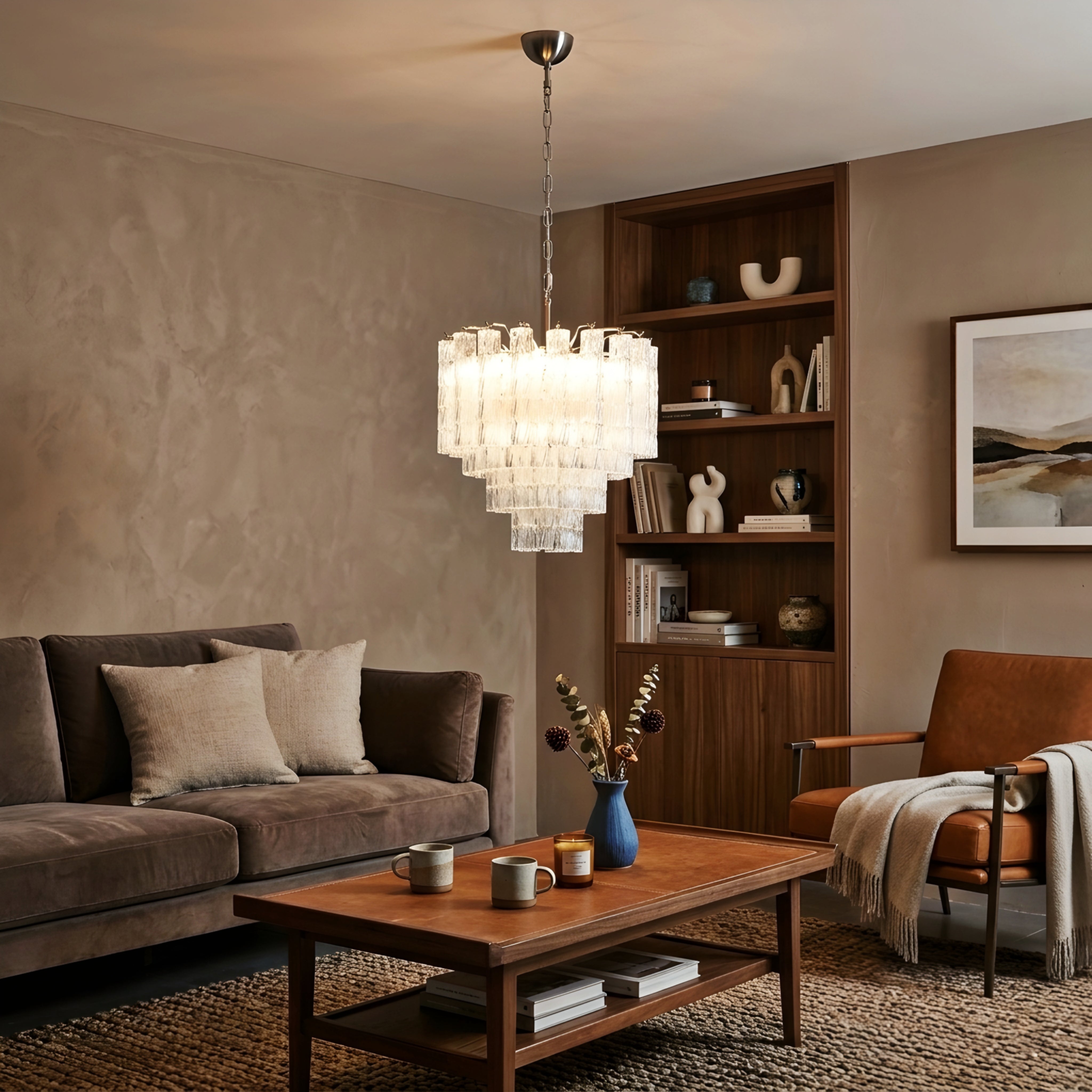 Cascara Tiered Chandelier – Glass Crystal Pendant Light Dining Room Living Room Decorative Lighting