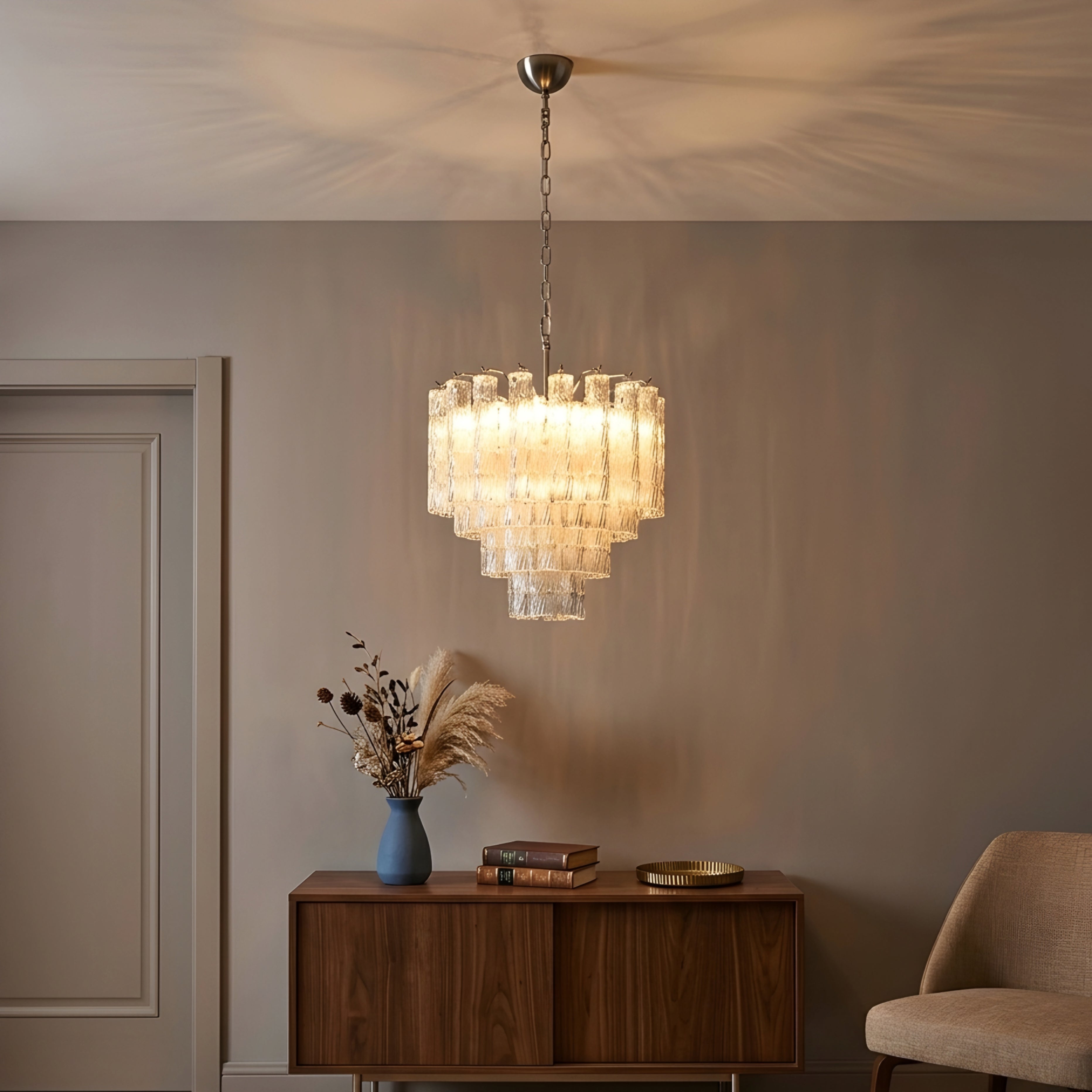 Cascara Tiered Chandelier – Glass Crystal Pendant Light Dining Room Living Room Decorative Lighting