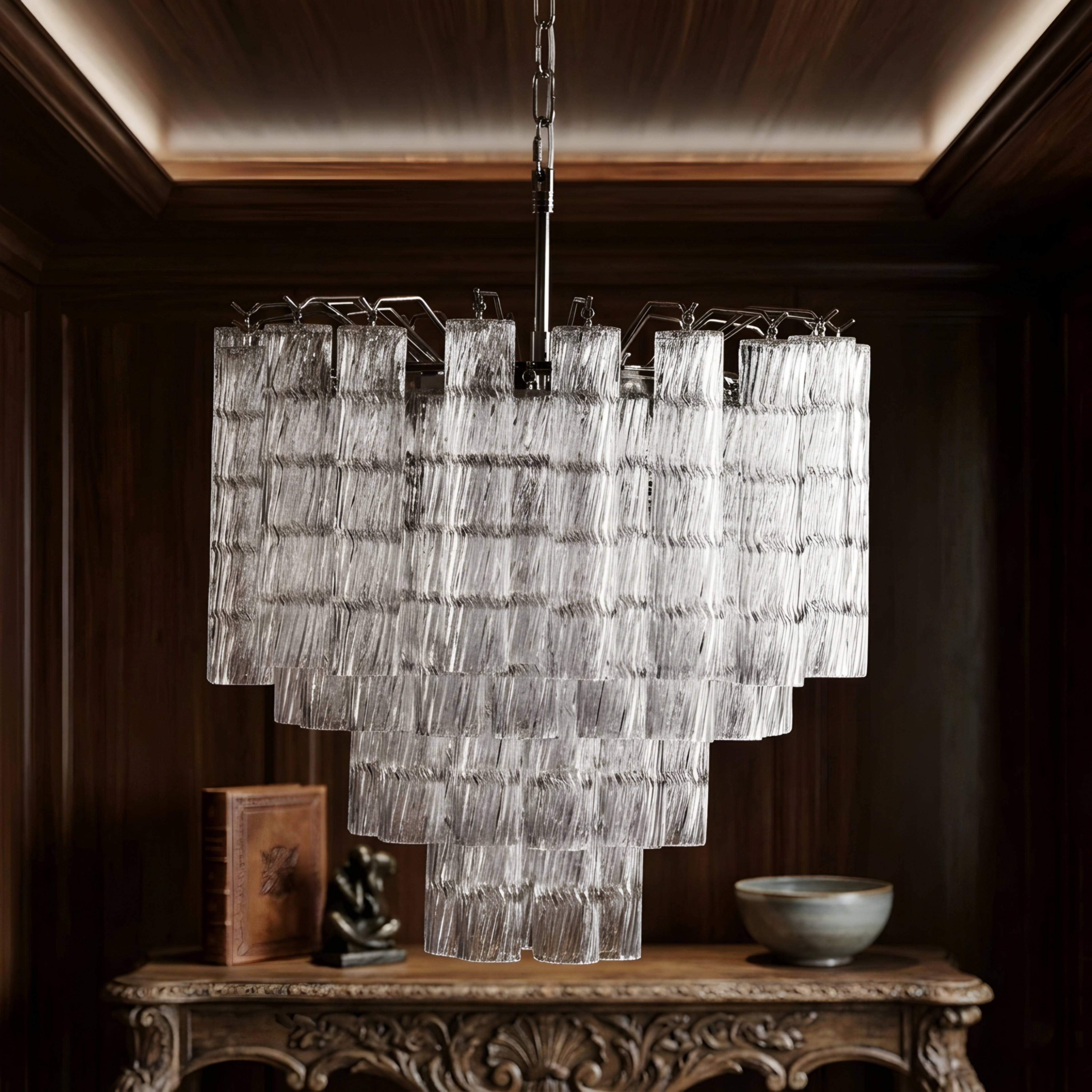 Cascara Tiered Chandelier – Glass Crystal Pendant Light Dining Room Living Room Decorative Lighting