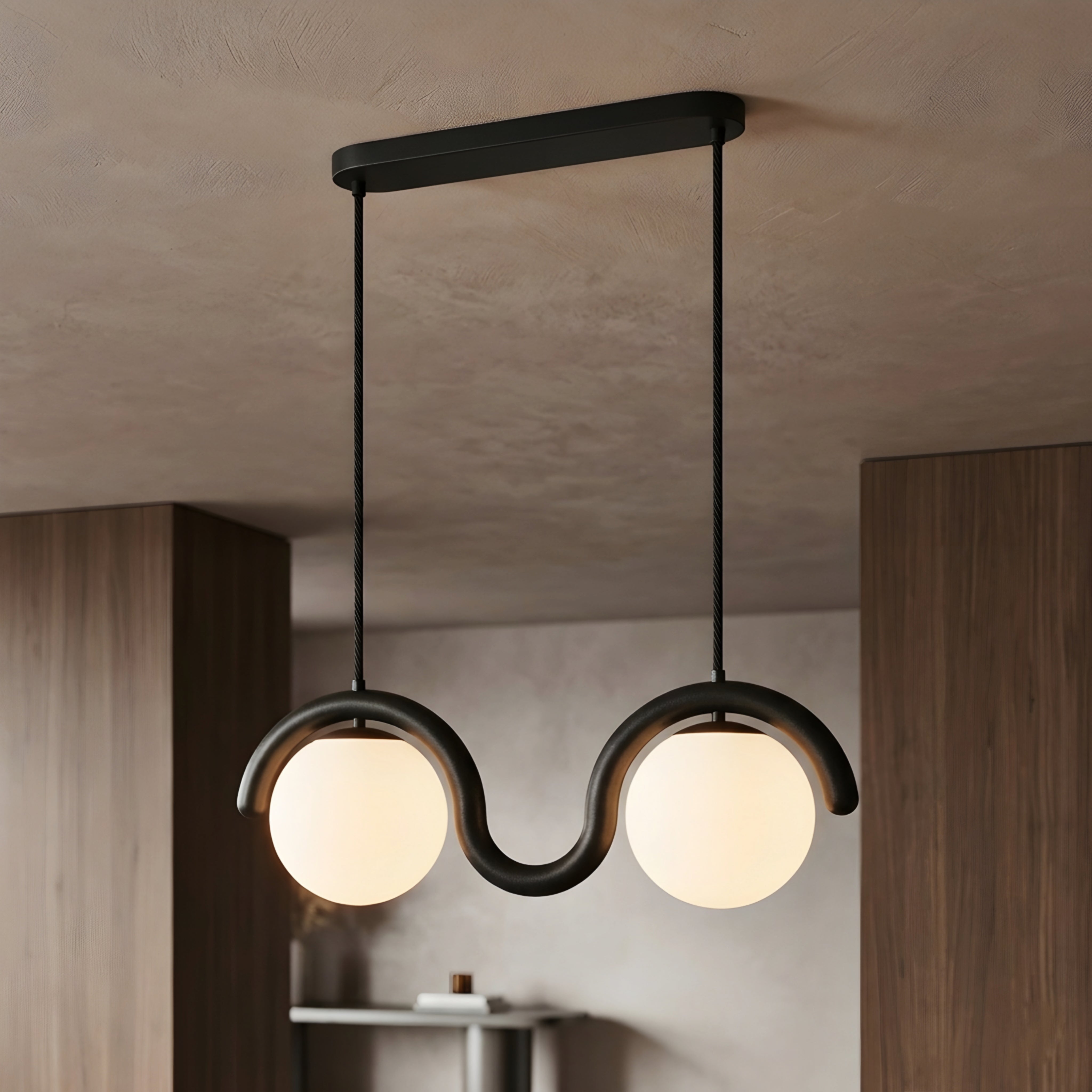 Undara Wave Pendant Light – Linear Dining Room Kitchen Island Chandelier Globe Decorative Lighting