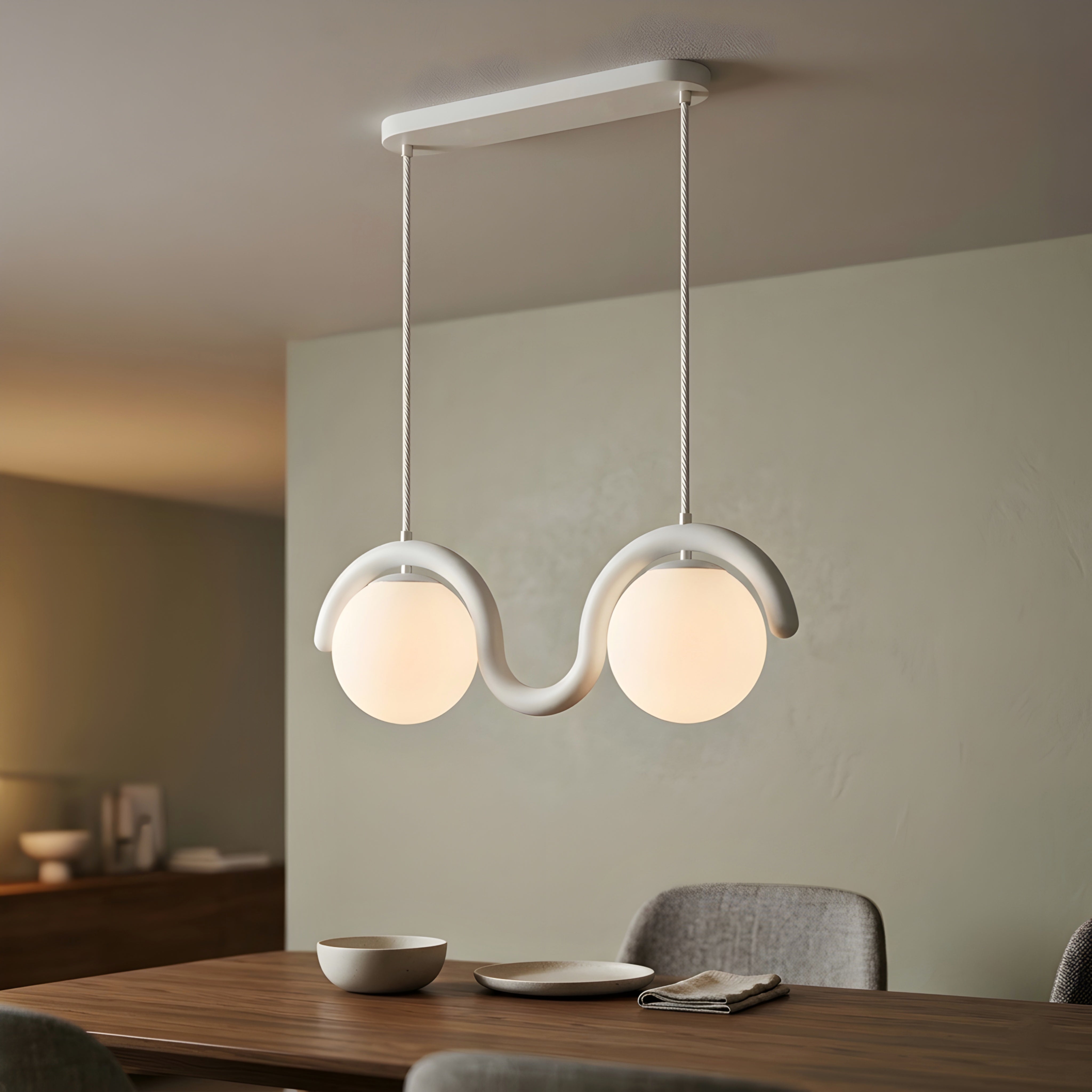 Undara Wave Pendant Light – Linear Dining Room Kitchen Island Chandelier Globe Decorative Lighting