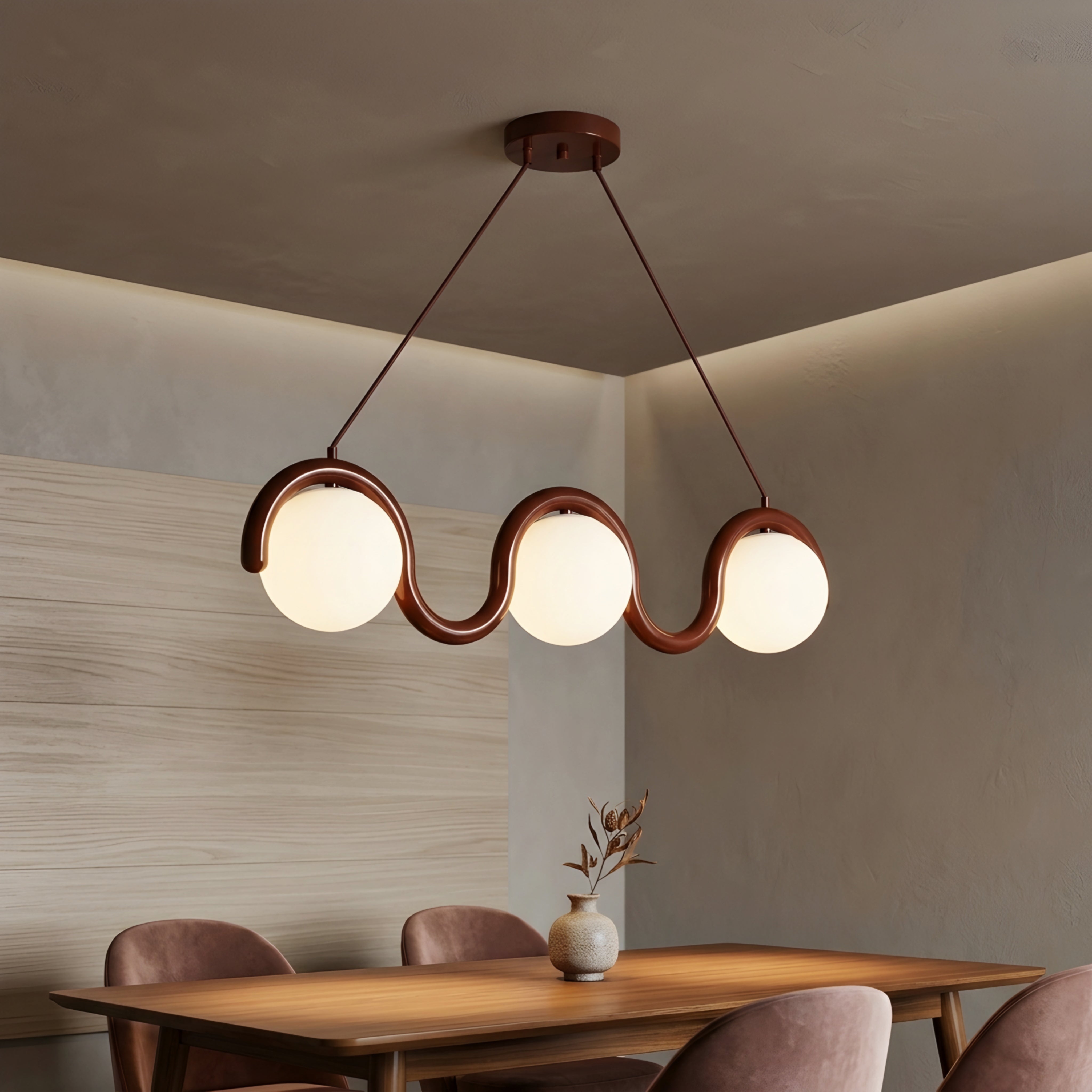 Undara Wave Pendant Light – Linear Dining Room Kitchen Island Chandelier Globe Decorative Lighting
