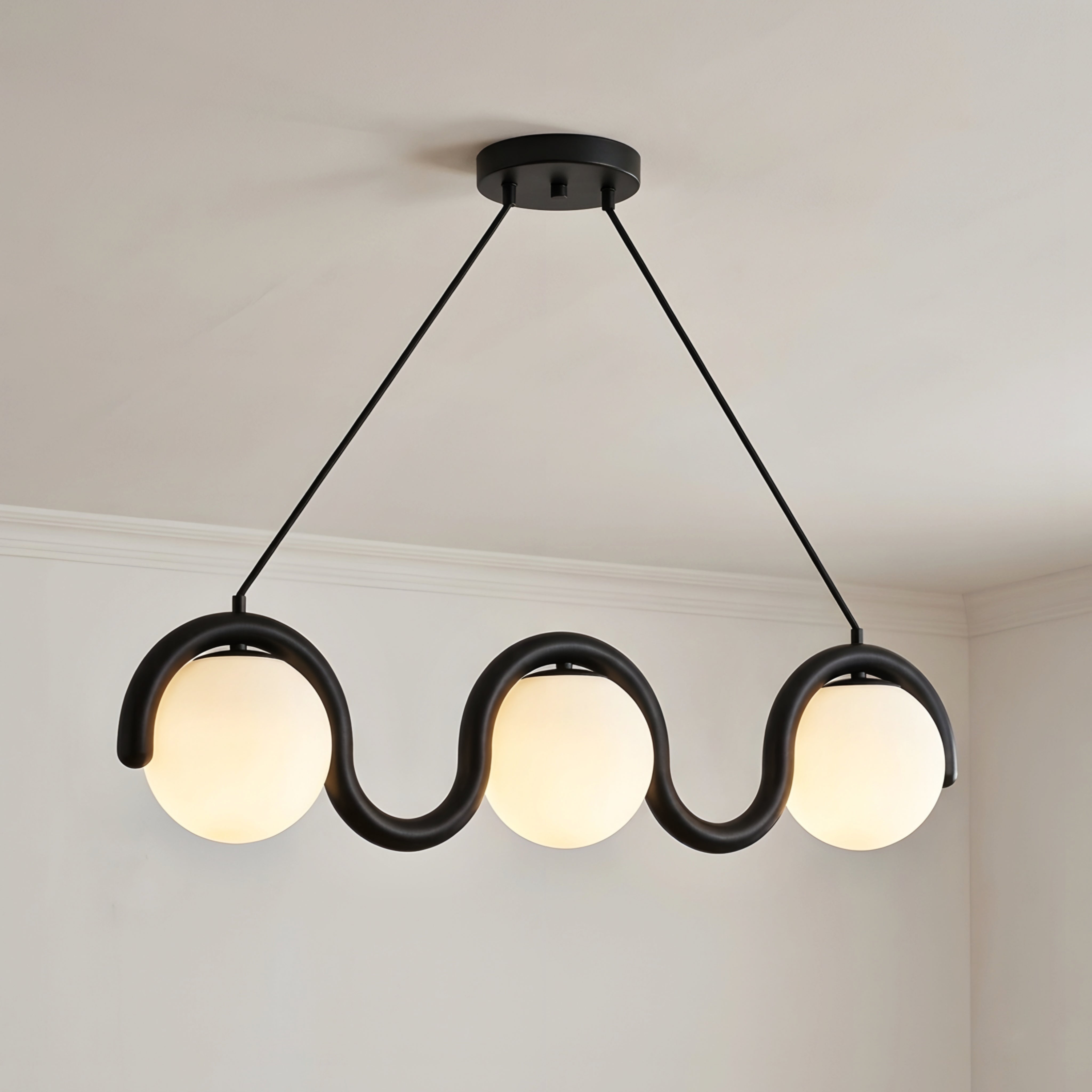Undara Wave Pendant Light – Linear Dining Room Kitchen Island Chandelier Globe Decorative Lighting