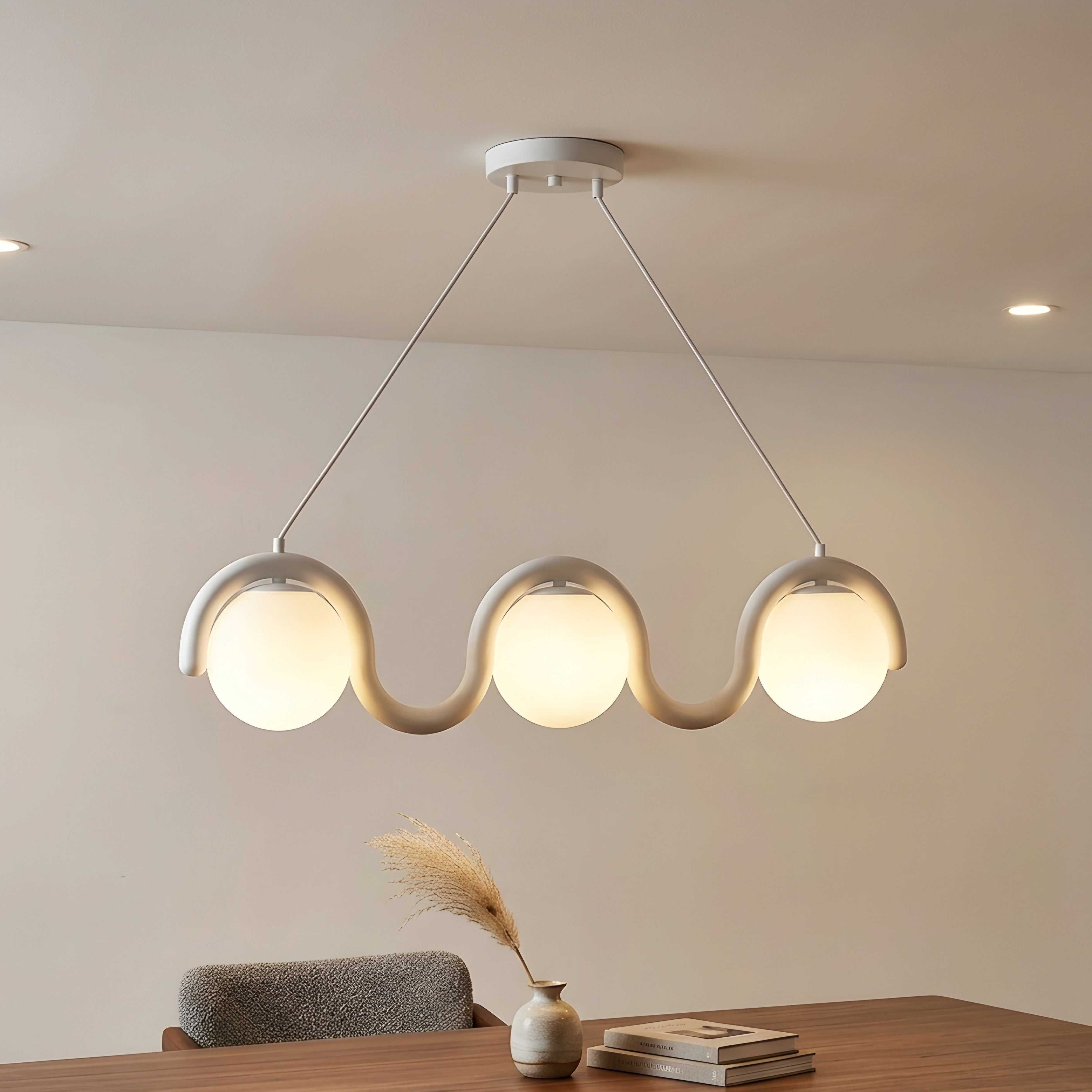 Undara Wave Pendant Light – Linear Dining Room Kitchen Island Chandelier Globe Decorative Lighting