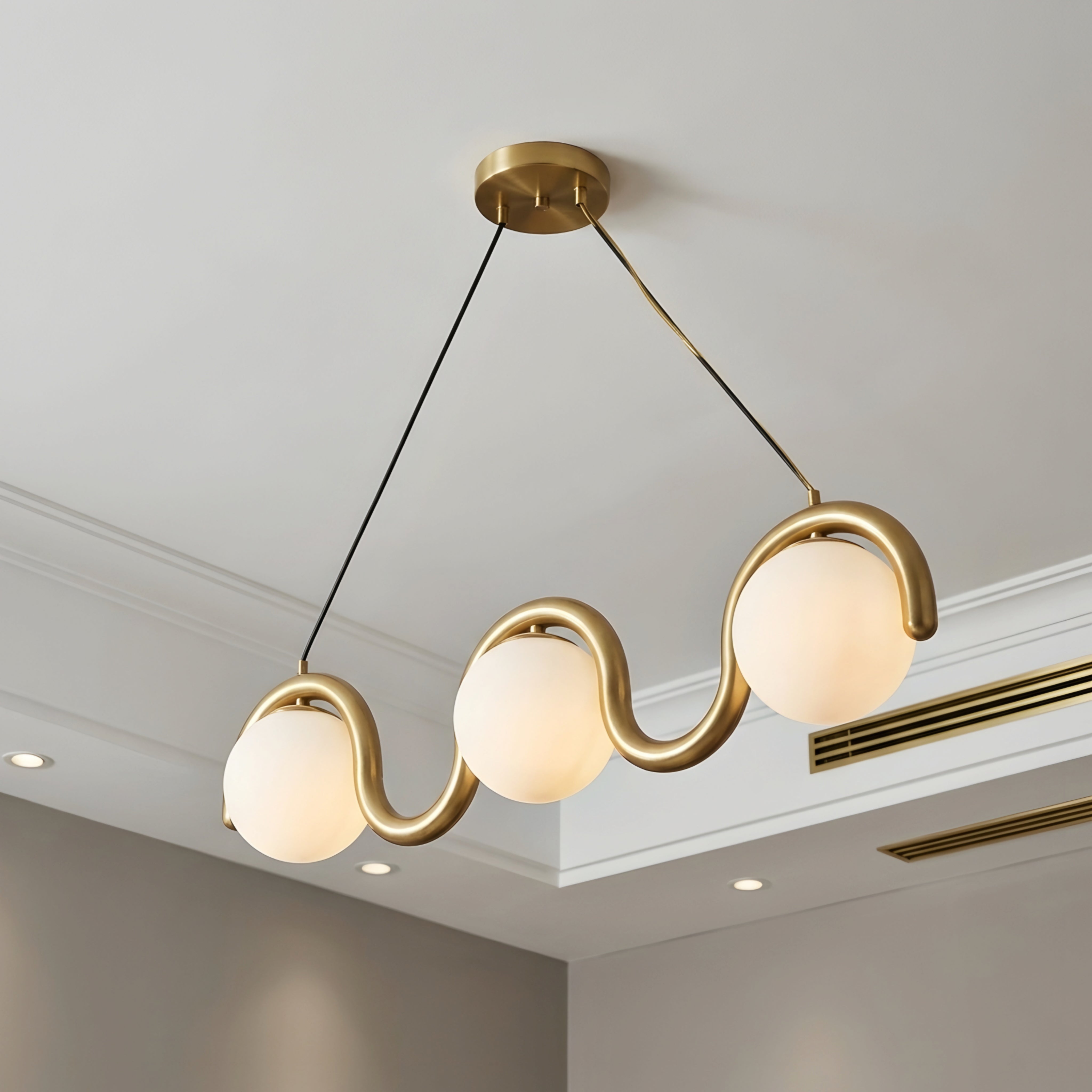 Undara Wave Pendant Light – Linear Dining Room Kitchen Island Chandelier Globe Decorative Lighting