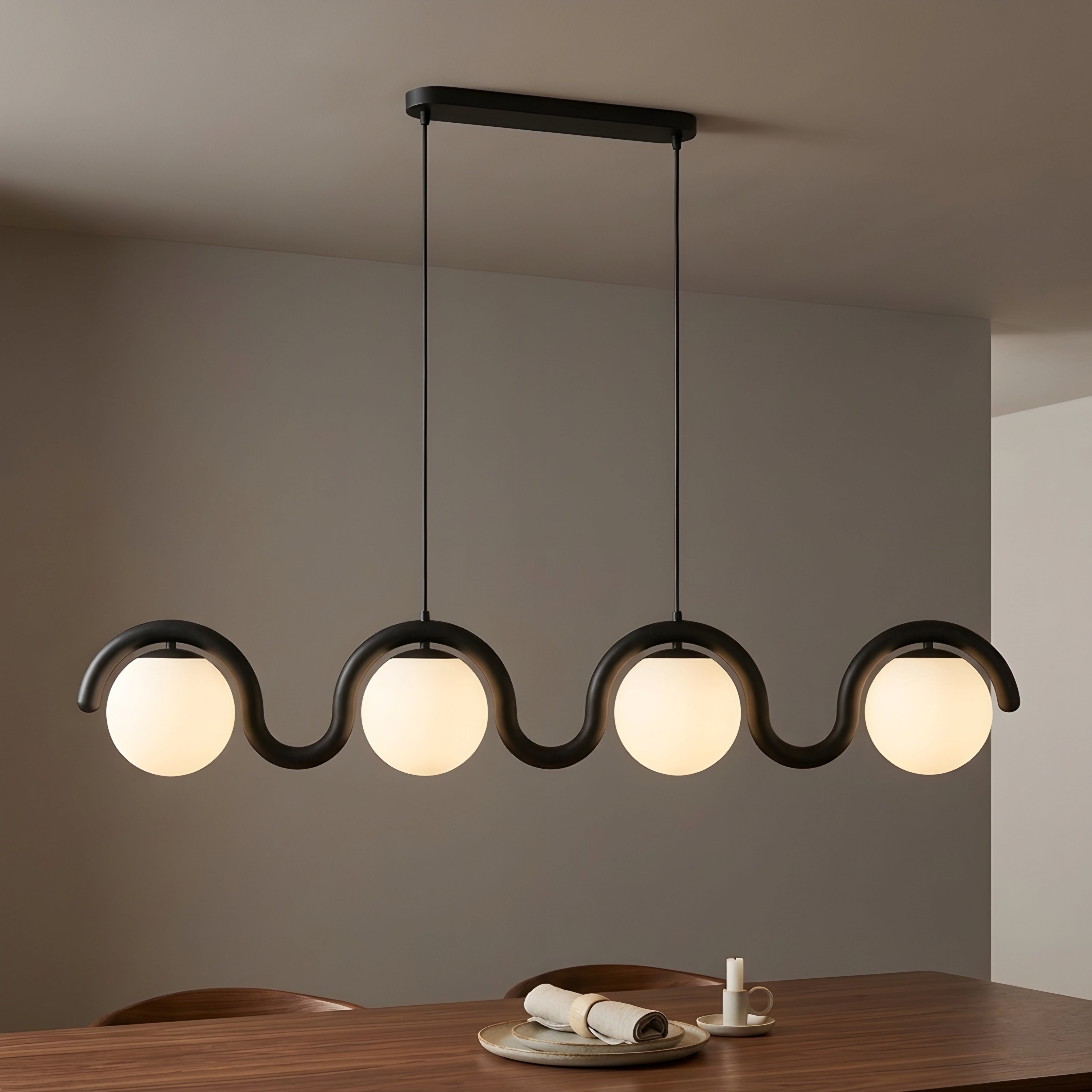 Undara Wave Pendant Light – Linear Dining Room Kitchen Island Chandelier Globe Decorative Lighting